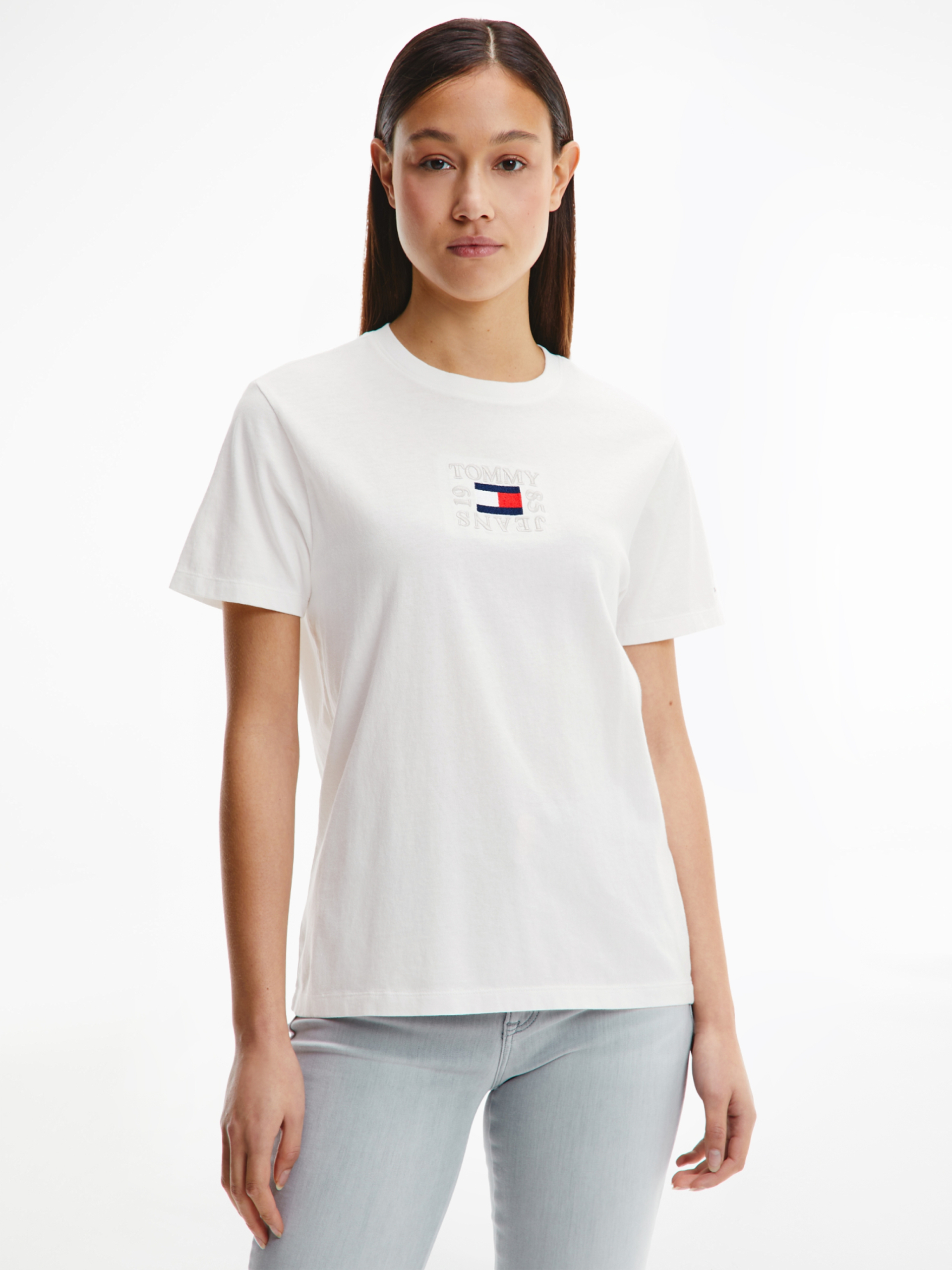 Tommy Jeans dámské bílé triko TIMELESS BOX  - L (YBL)