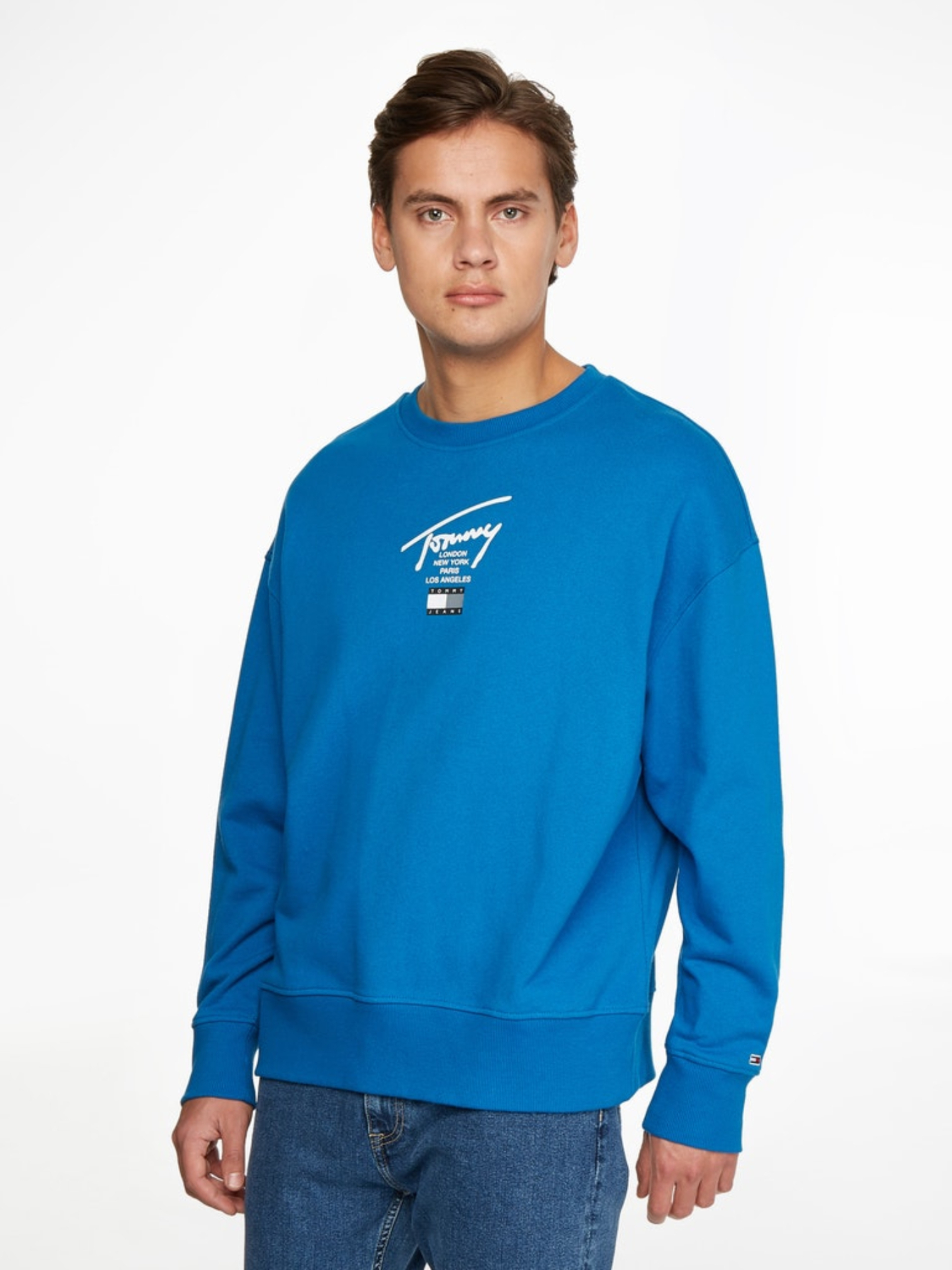 Tommy Jeans pánská modrá mikina MODERN ESSENTIAL SIG CREW - S (C22)