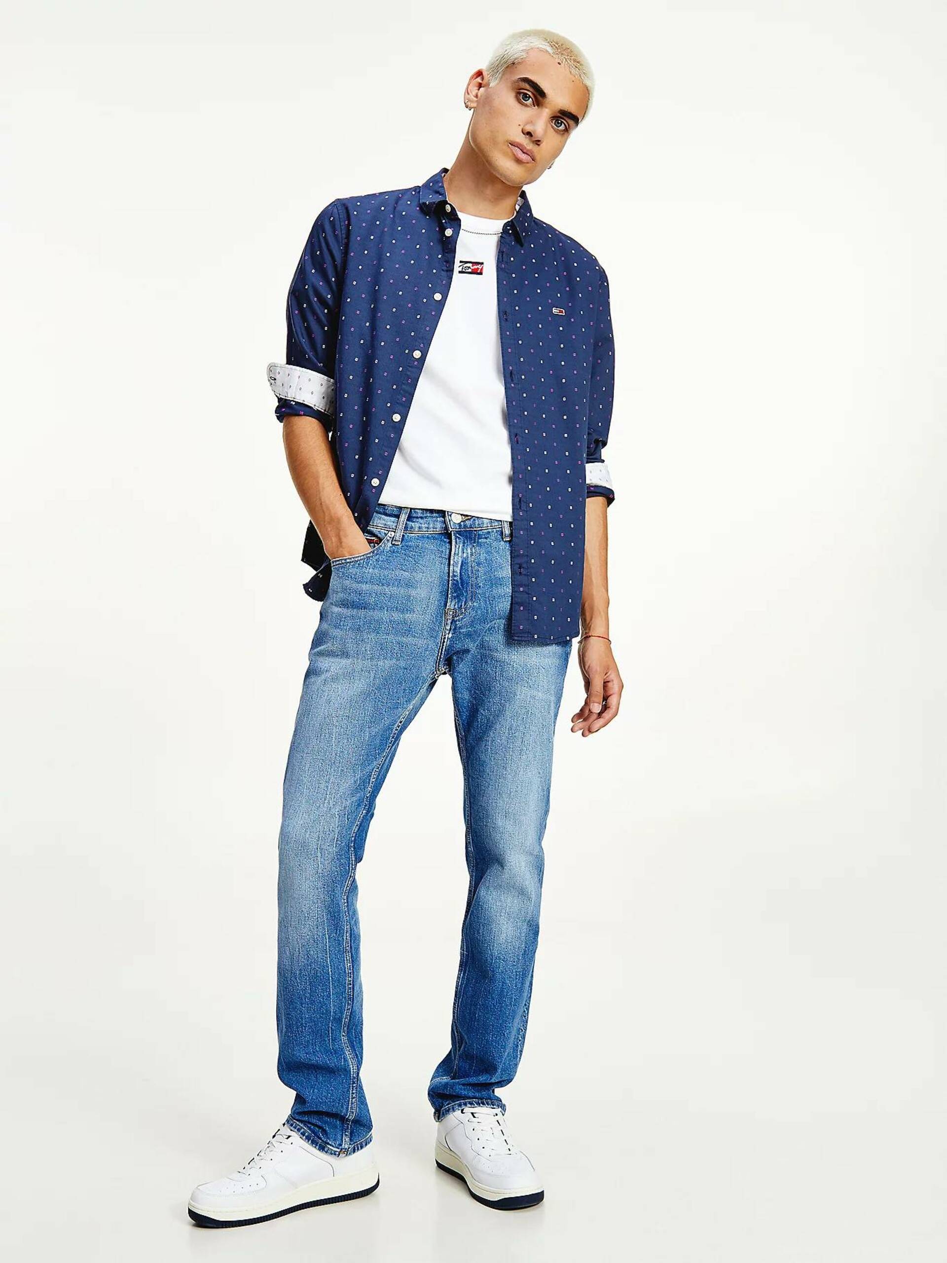 Tommy Jeans pánská tmavě modrá košile se vzorem - M (C87)