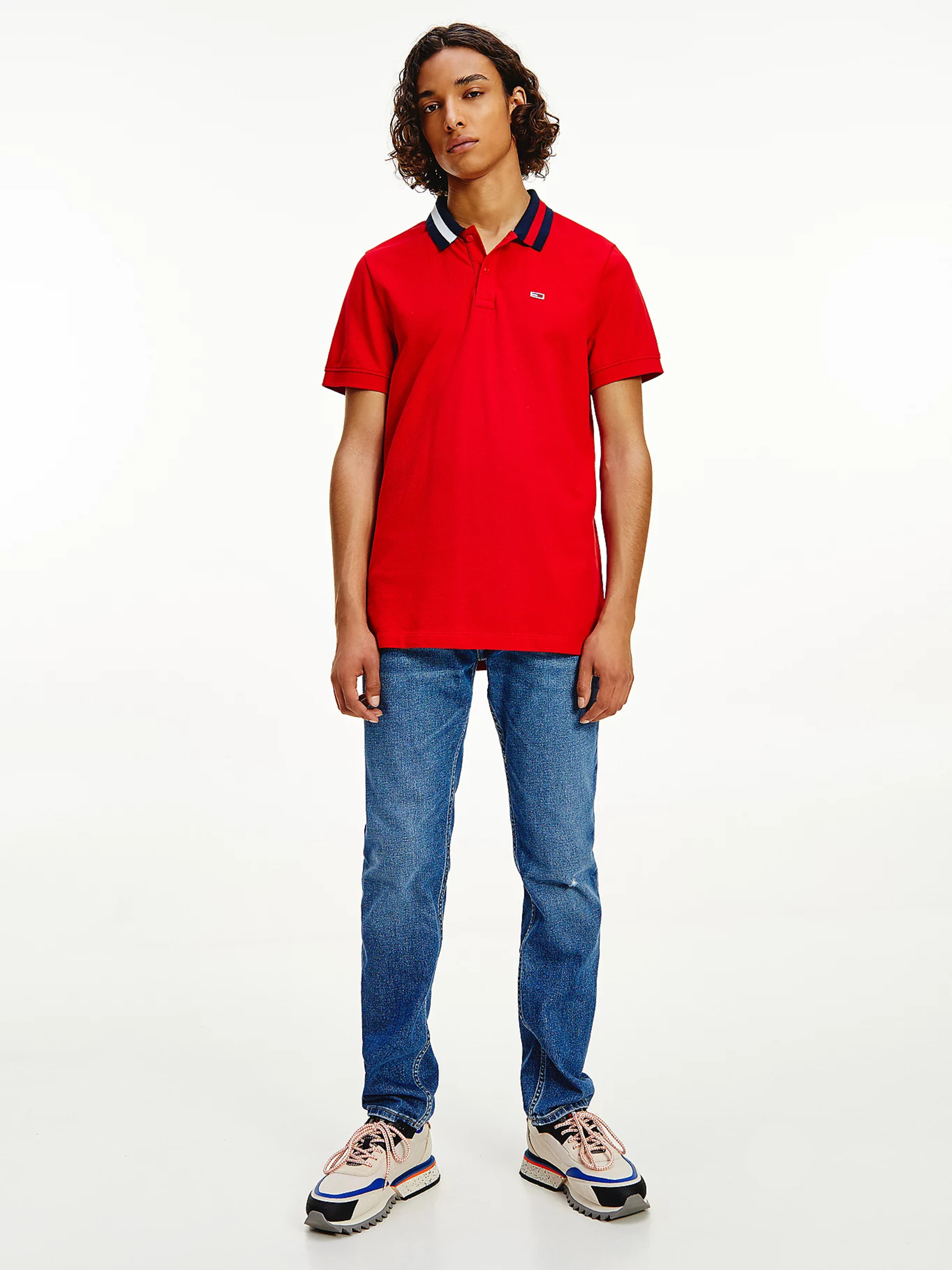 Tommy Jeans pánské červené polo triko - XL (XNL)