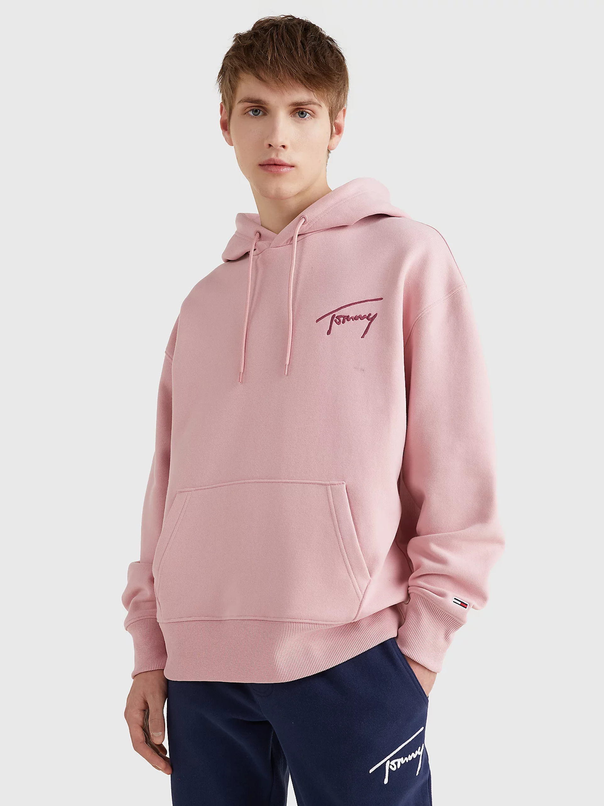 Tommy Jeans pánská růžová mikina SIGNATURE HOODIE - M (TH9)