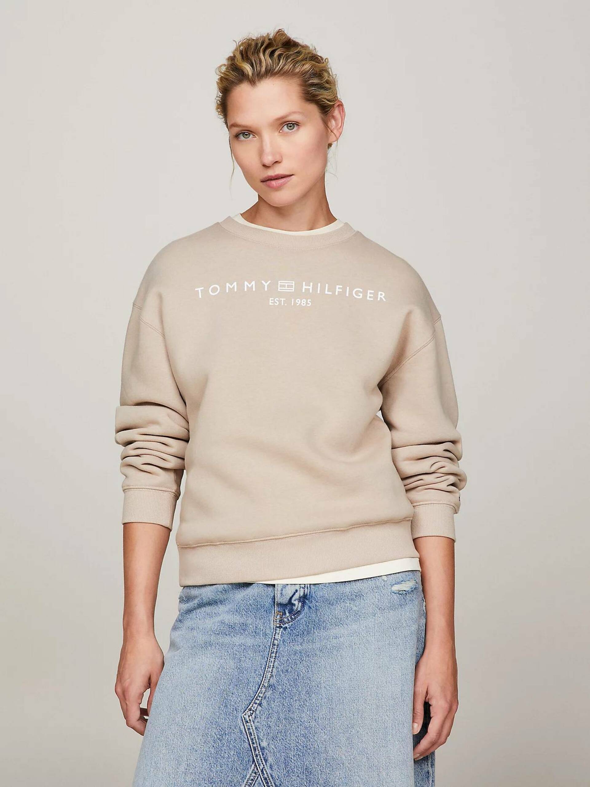 Tommy Hilfiger dámská béžová mikina - XS (AEG)