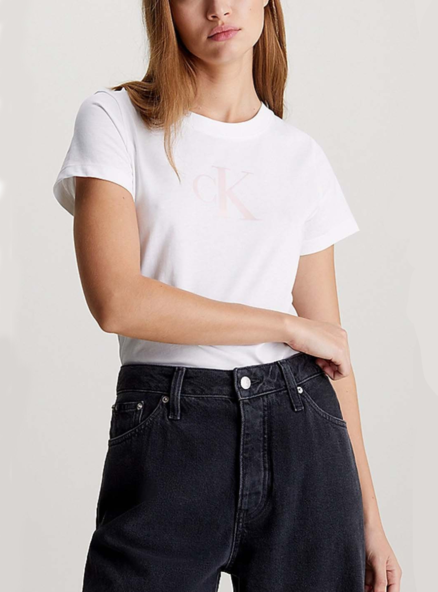 Levně Calvin Klein dámské bílé tričko - L (0K4)