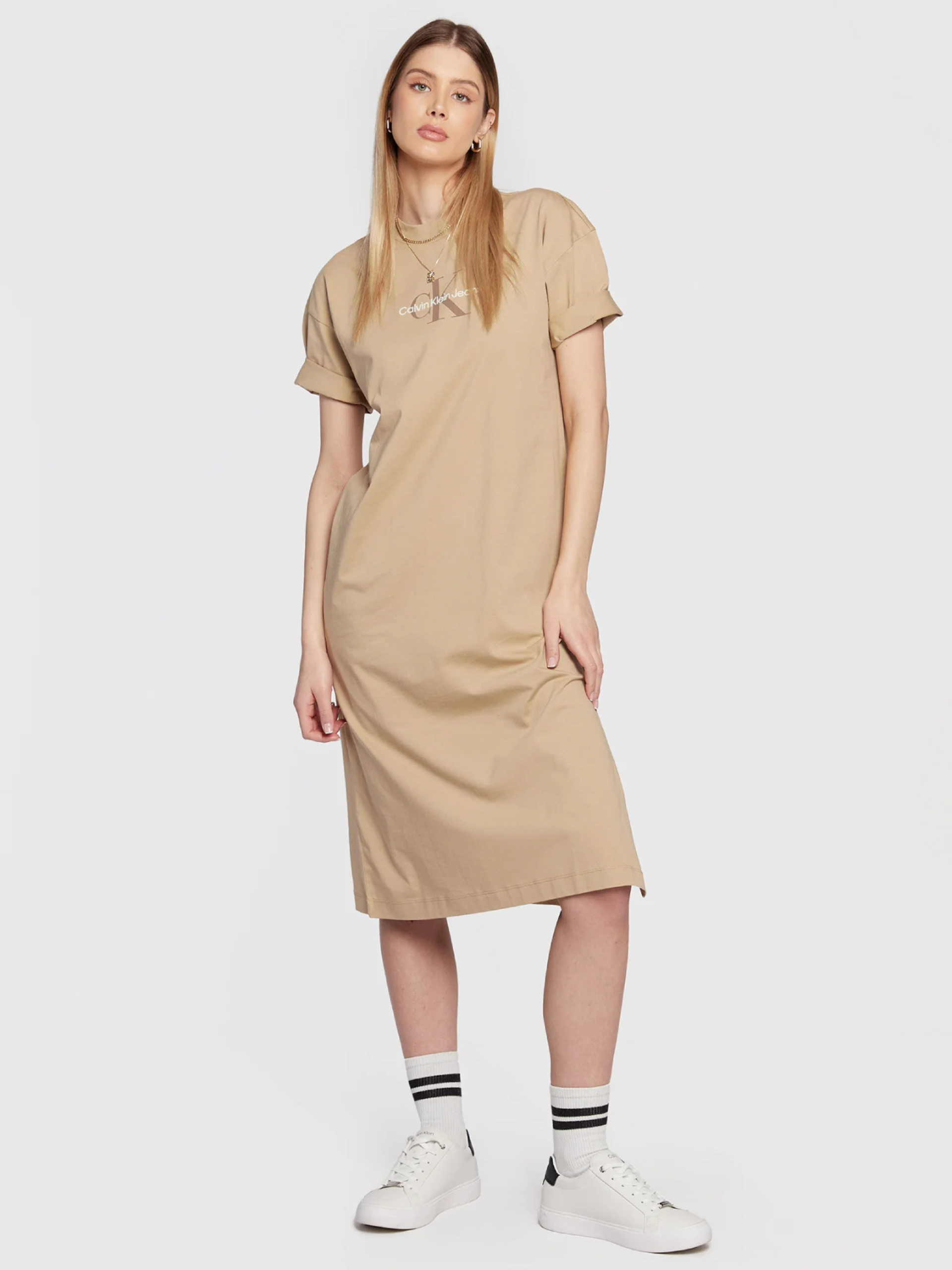 Levně Calvin Klein dámské béžové šaty - M (PF2)