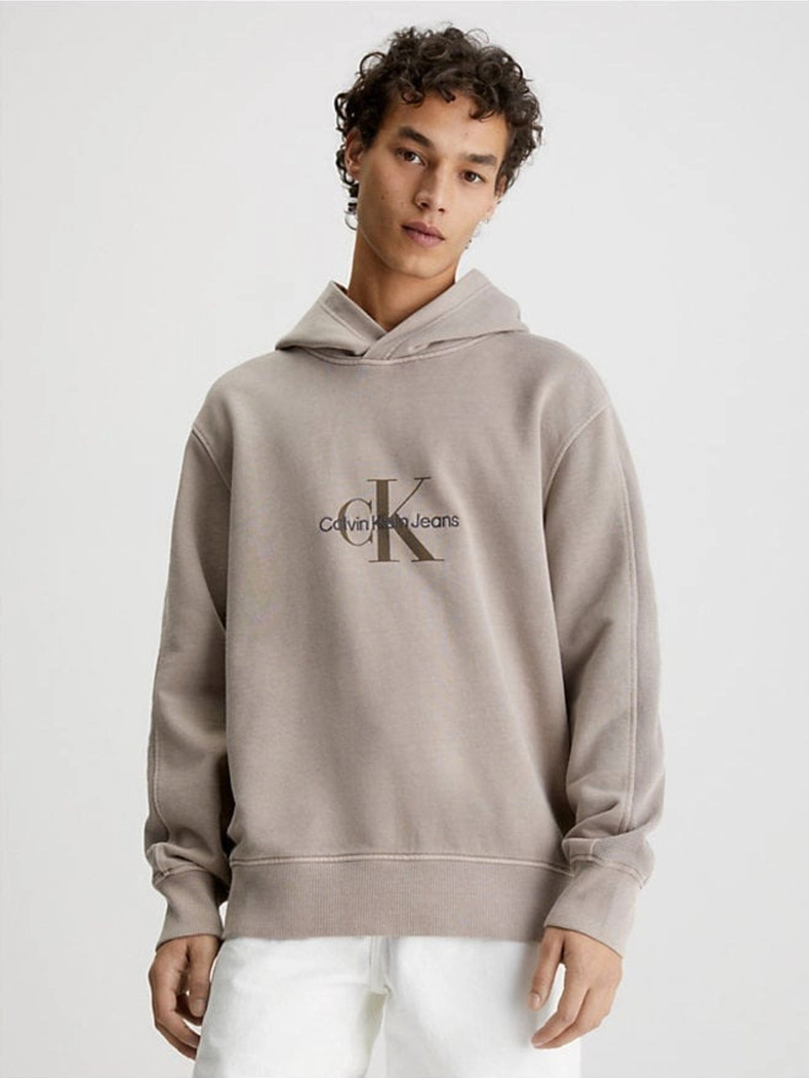 Calvin Klein pánská hnědá mikina MONOLOGO MINERAL DYE - XL (PE5)