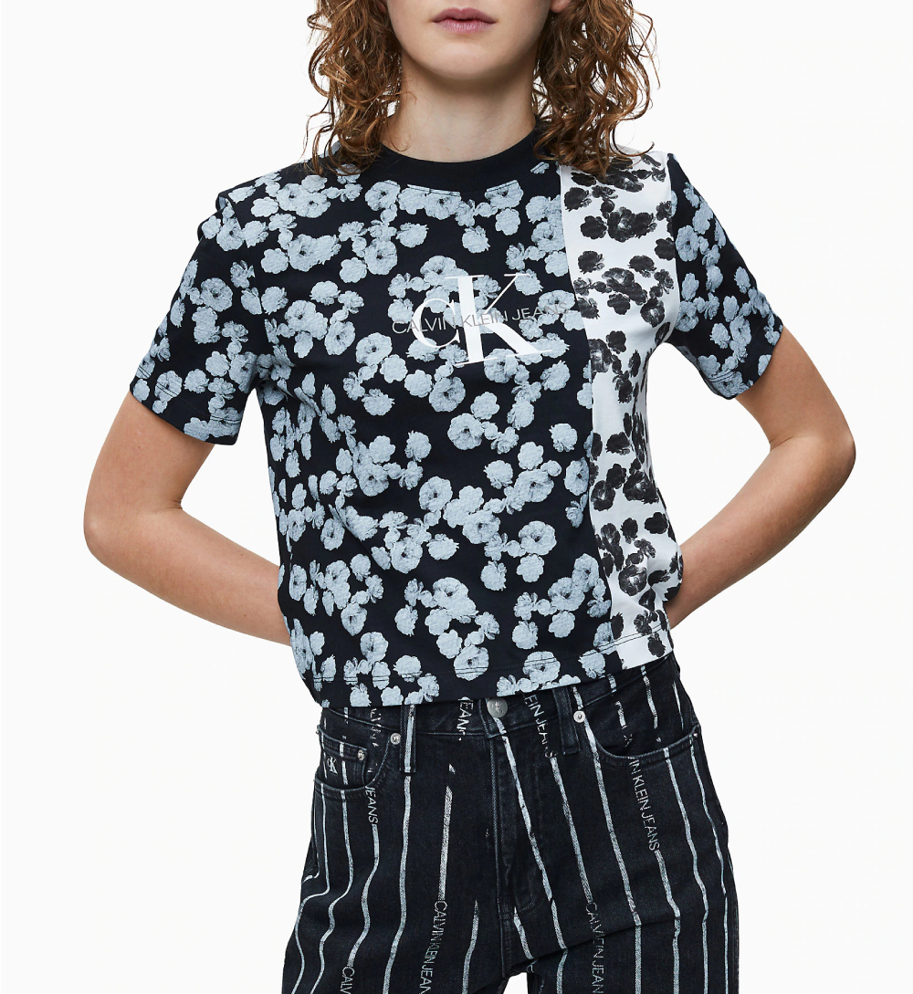 Calvin Klein dámské černé tričko Floral - L (0GU)