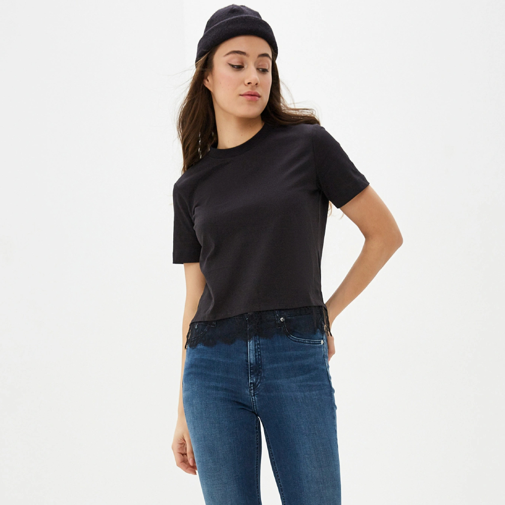 Calvin Klein dámské černé tričko s krajkou  - XS (BAE)