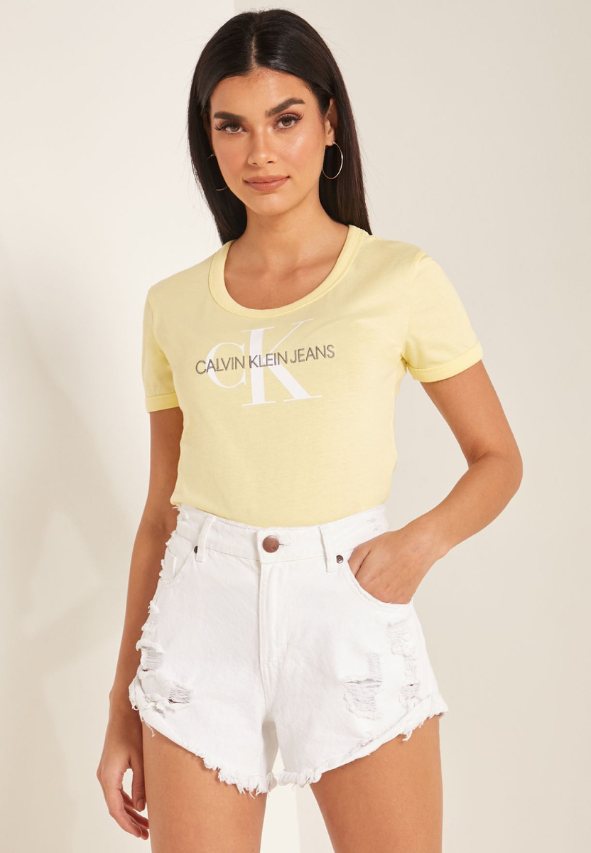 Calvin Klein dámské žluté tričko Baby - XS (ZHH)