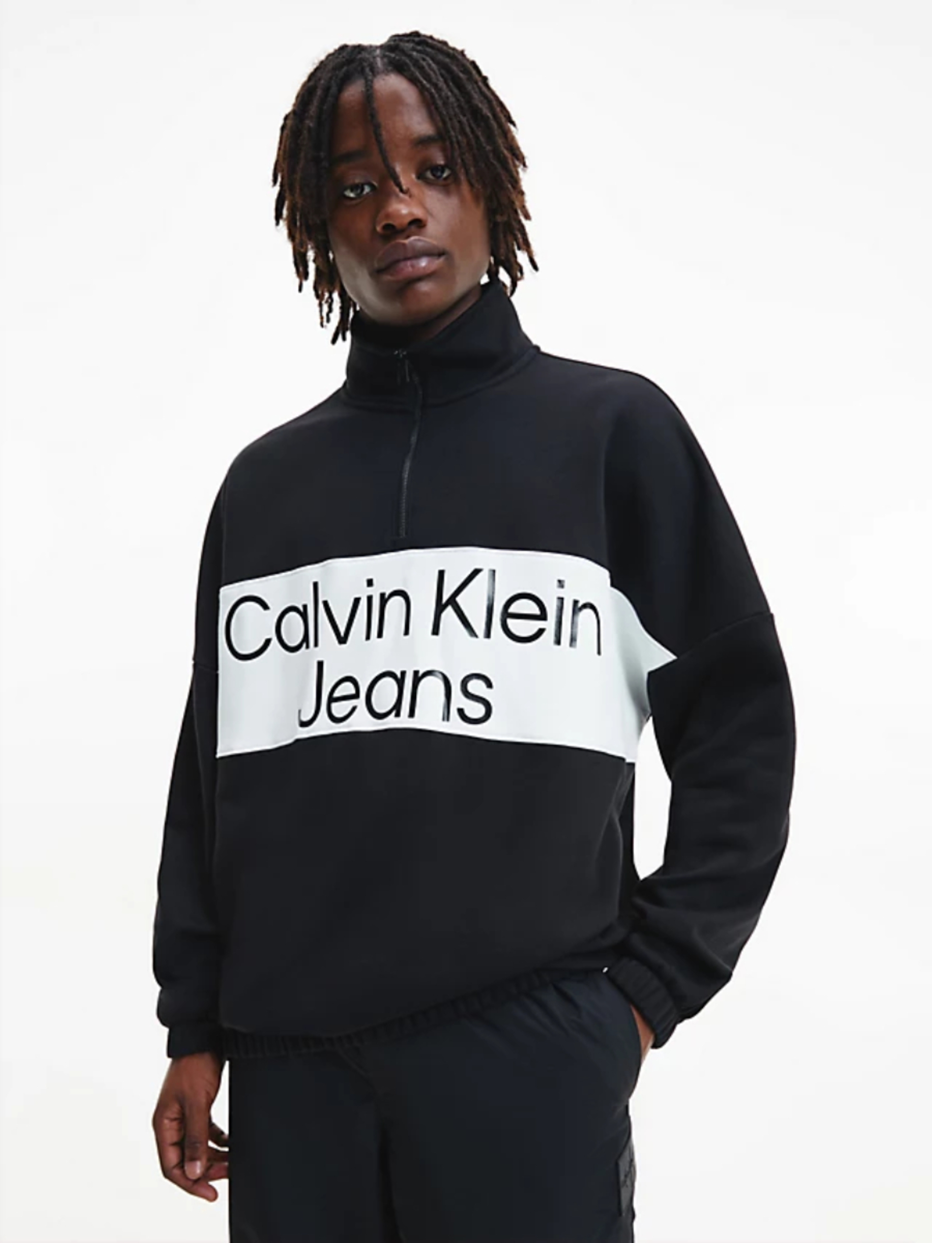 Calvin Klein pánská černá mikina COLORBLOCK ZIP - L (BEH)