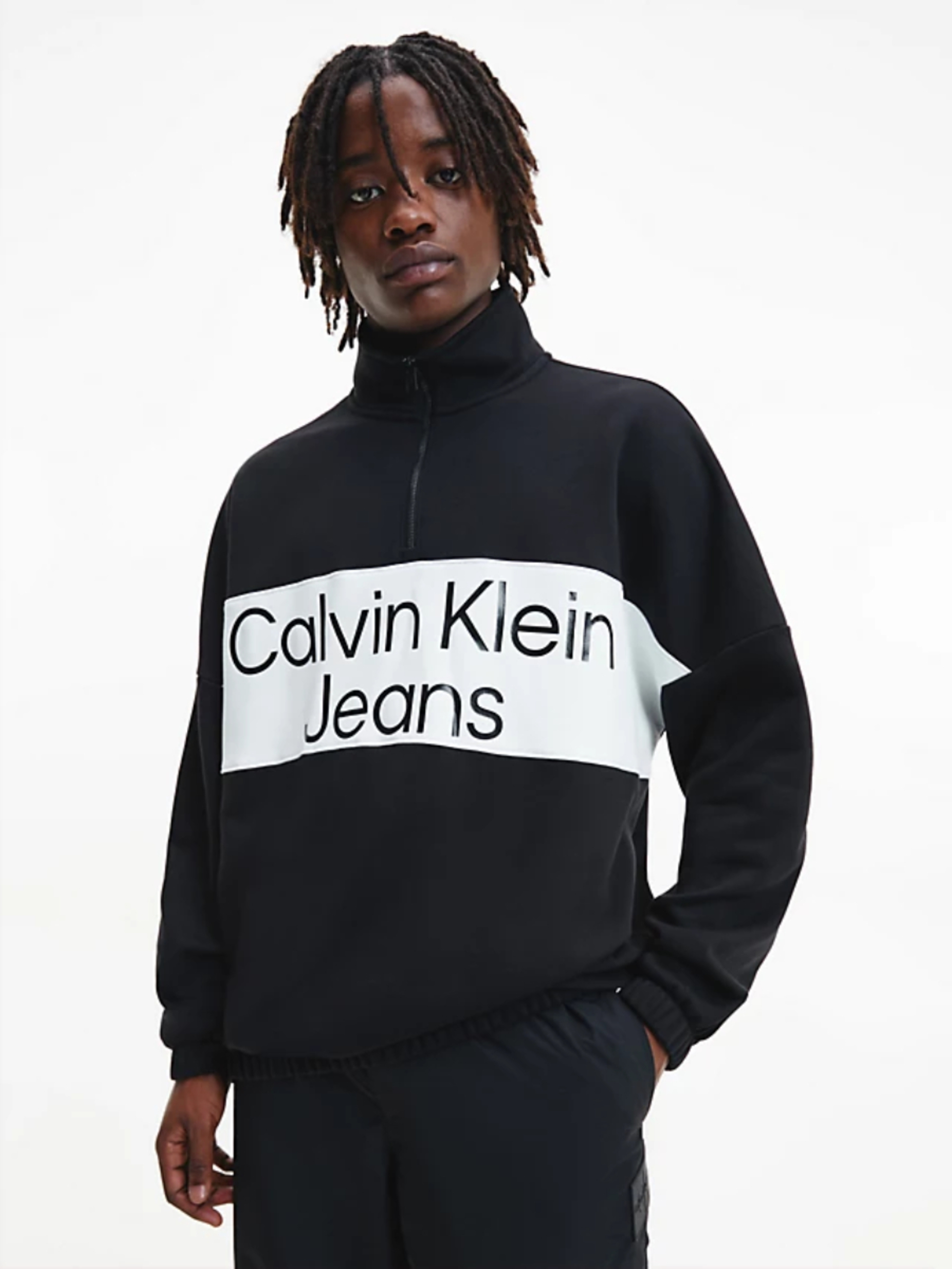 Calvin Klein pánská černá mikina COLORBLOCK ZIP - S (BEH)