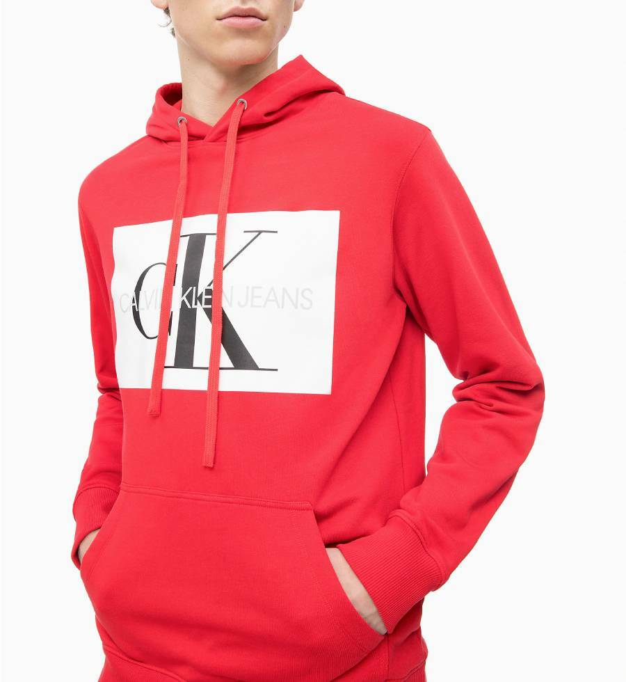 Calvin Klein pánská červená mikina s kapucí Hoodie - XL (645)