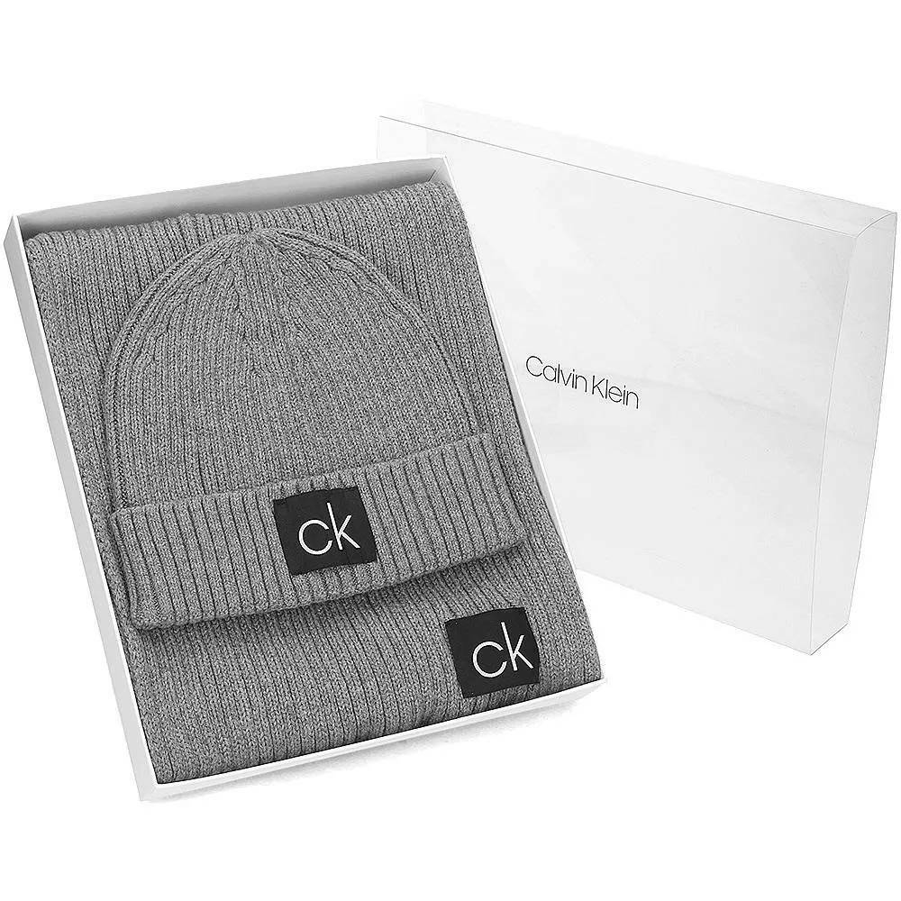 Calvin Klein pánská šedá sada čepice a šál - OS (013)