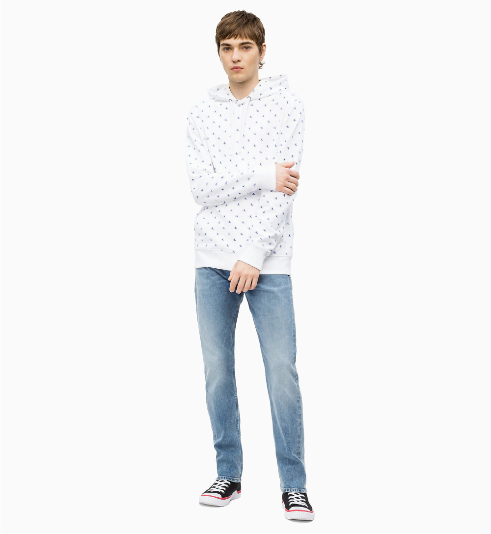Calvin Klein pánská bílá mikina s kapucí Monogram - XL (112)