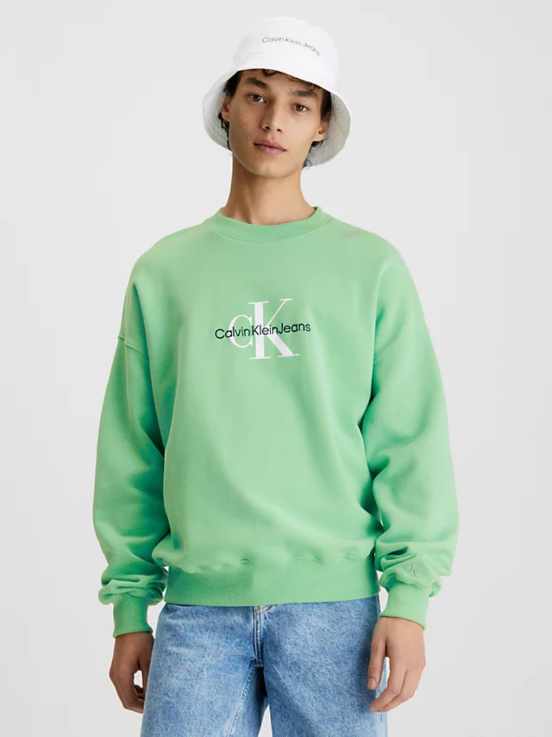 Calvin Klein pánská zelená mikina MONOLOGO OVERSIZED - M (L1C)