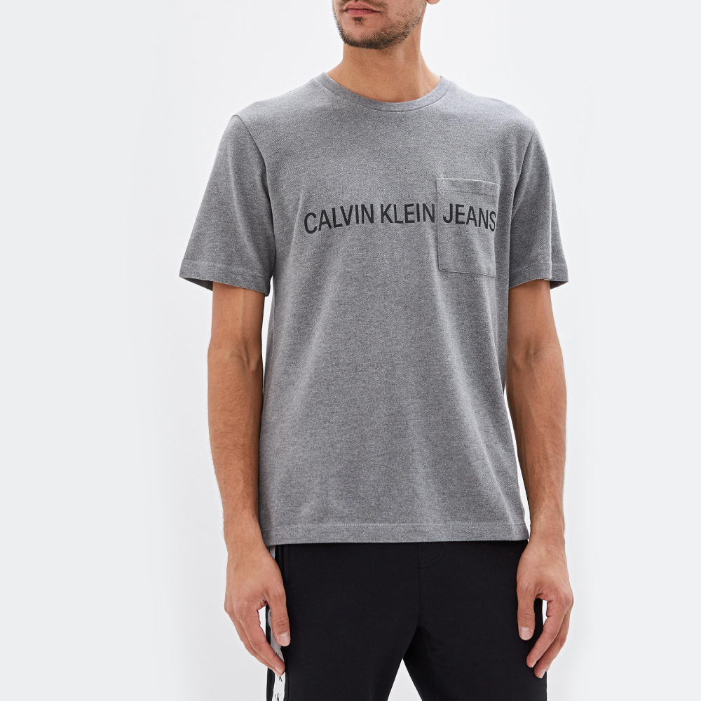 Calvin Klein pánské šedé vroubkované tričko  - S (039)