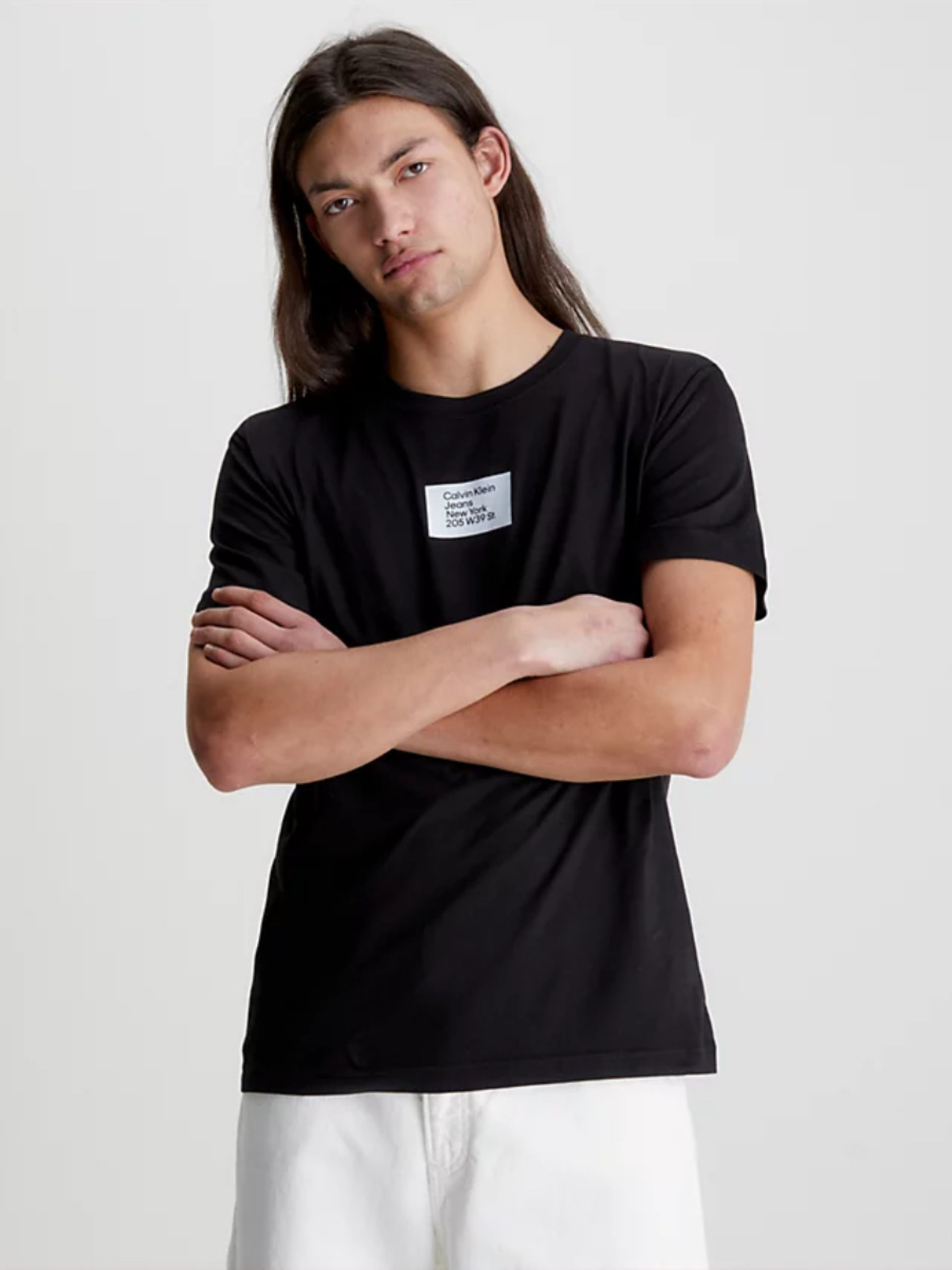 Calvin Klein pánské černé tričko COLORED ADDRESS SMALL BOX - L (BEH)