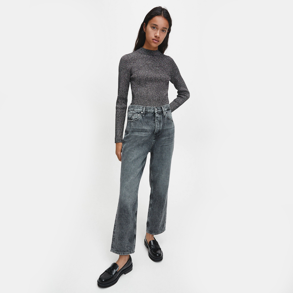 Calvin Klein dámský černo stříbrný svetr - S (0IM)
