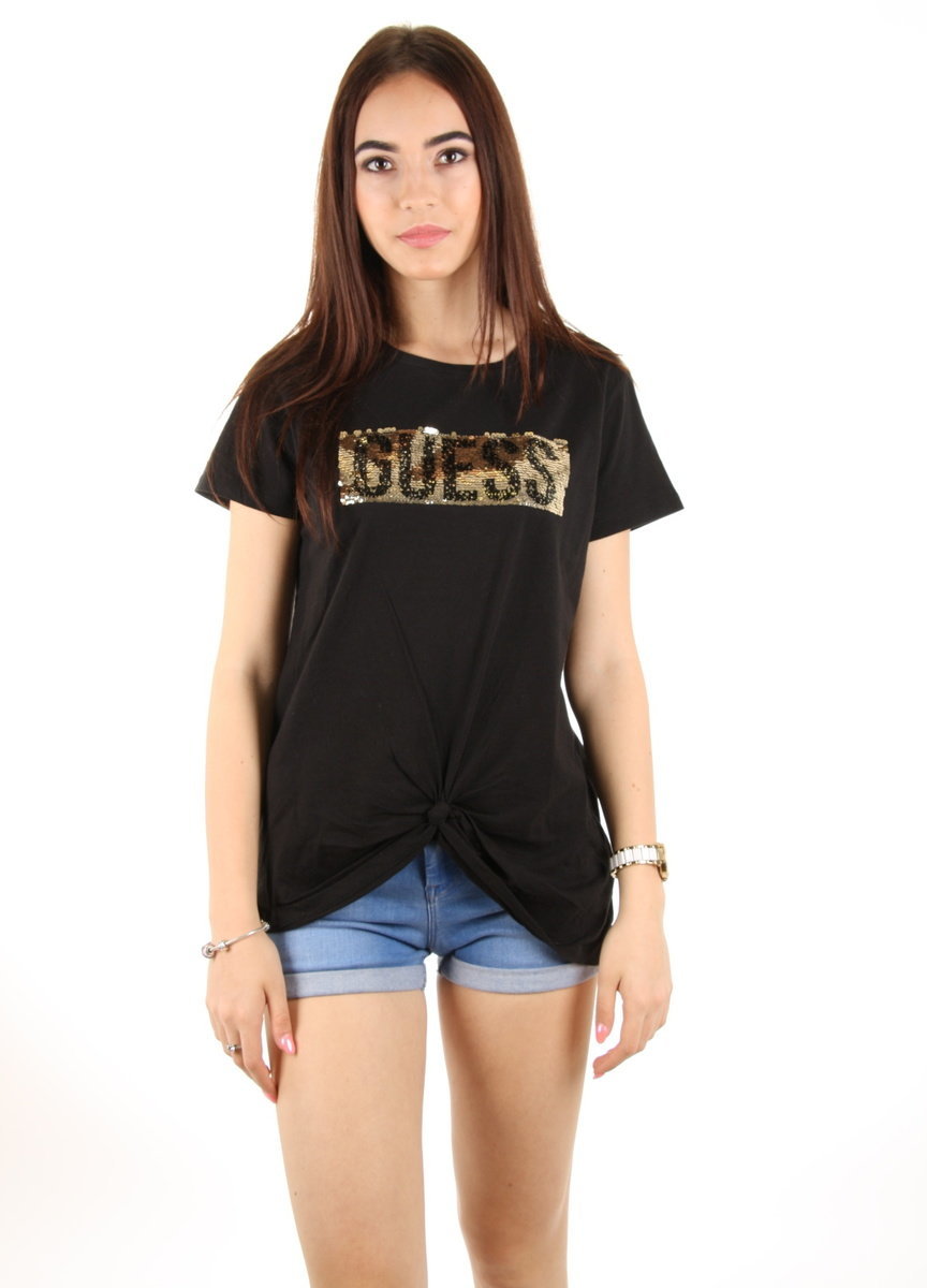 Guess dámské černé tričko s flitry - XS (A996)
