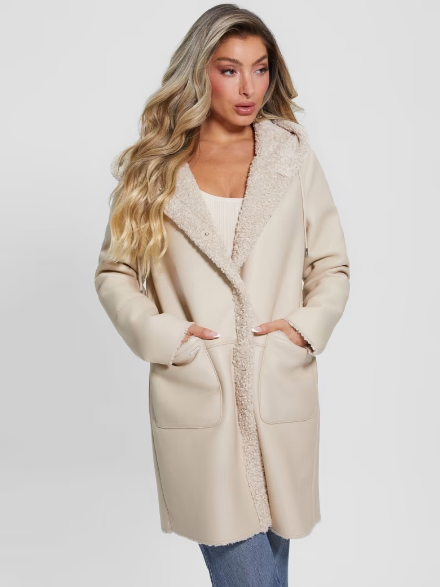 Guess dámský béžový kabát - L (G1M5)