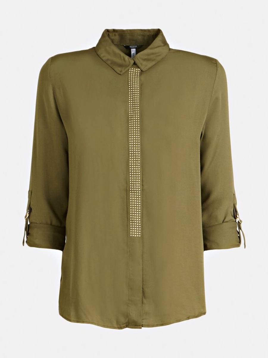 Guess dámská khaki košile se zlatými perličkami - M (AUFL)