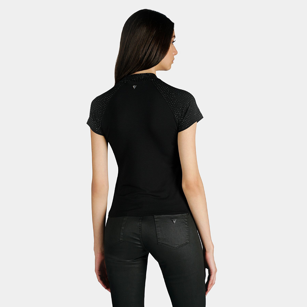 Guess dámské černé tričko s kamínky - XS (JBLK)