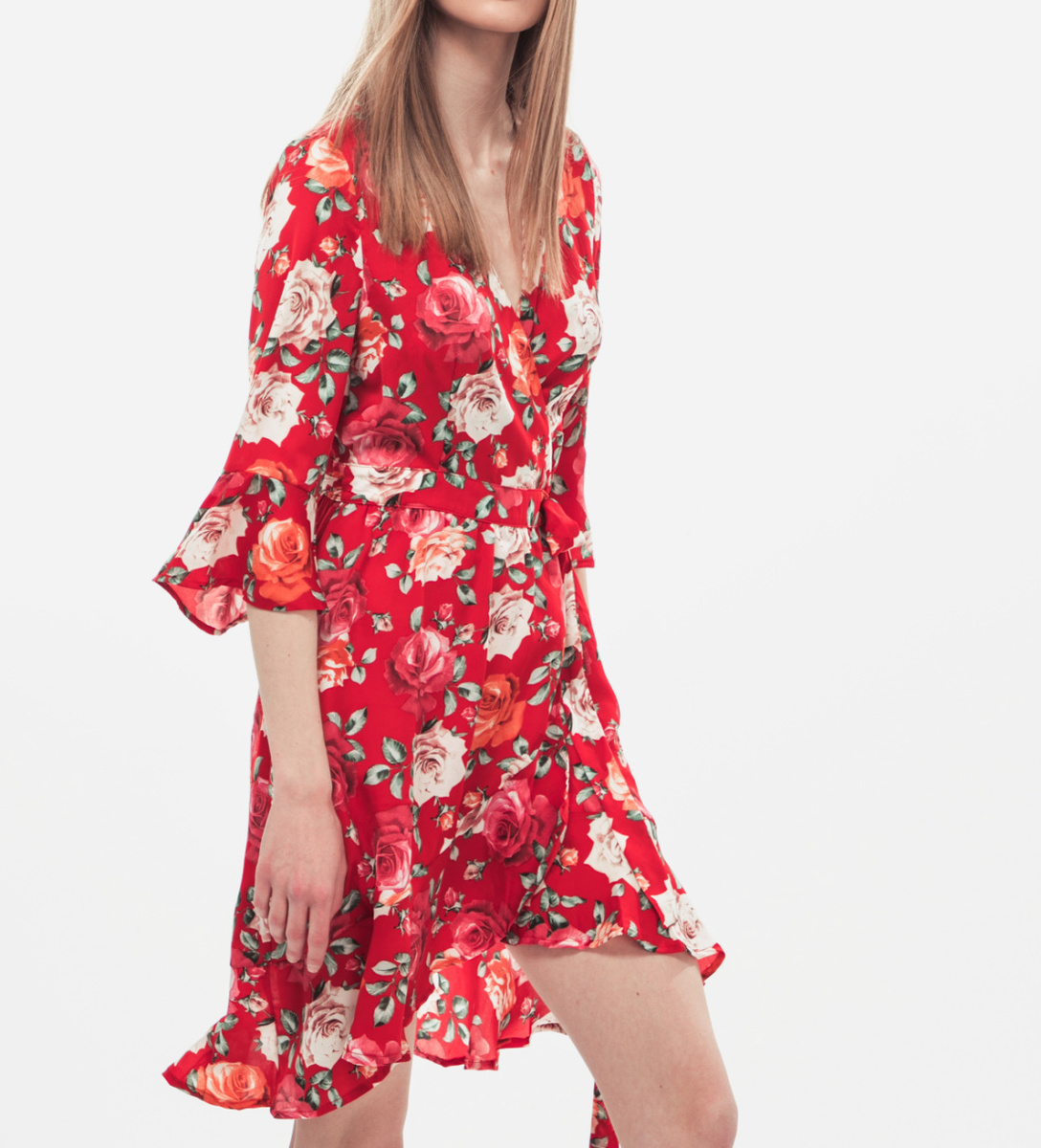 Guess dámské červené zavinovací šaty s květy - XS (PC48)