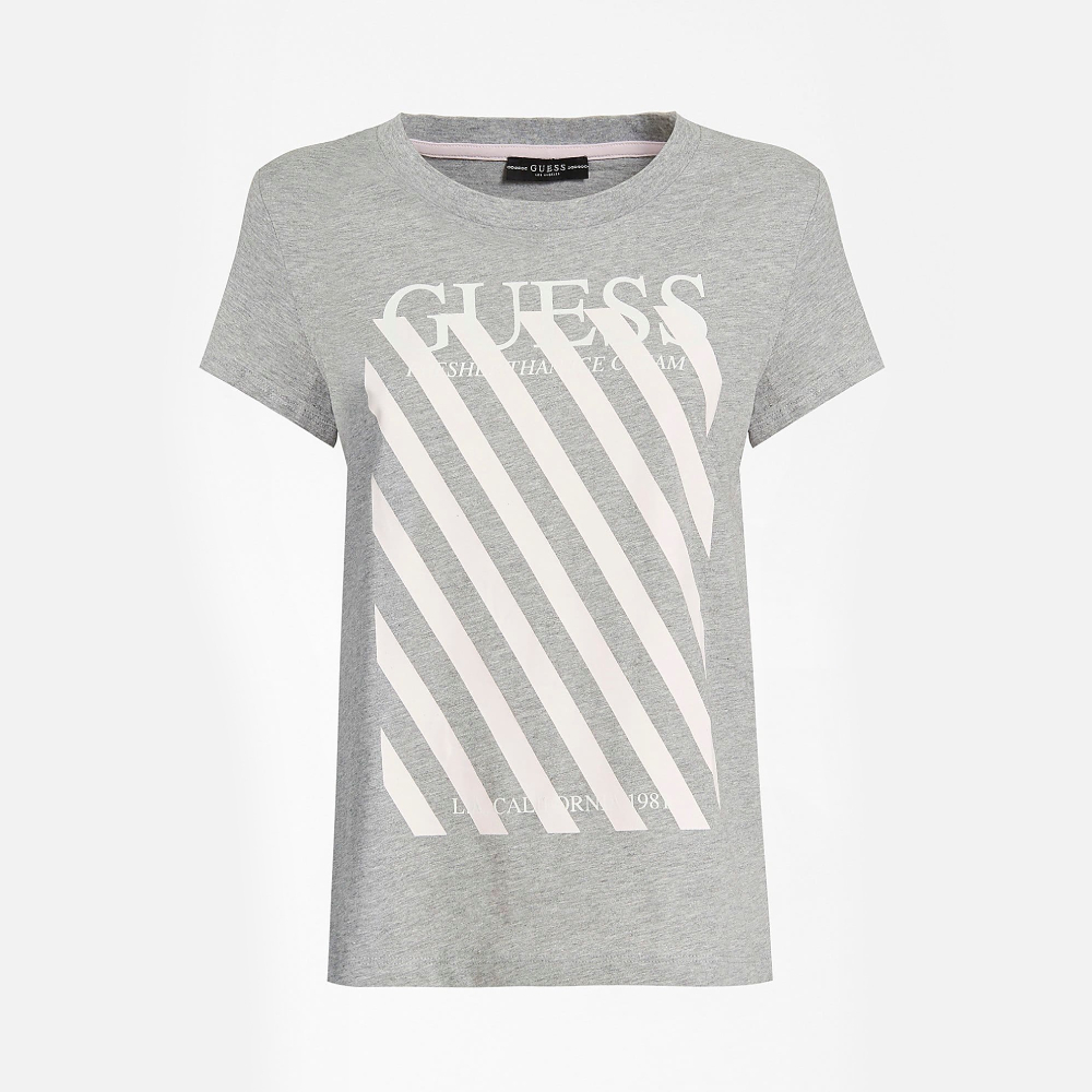 Guess dámské šedé tričko s pruhy - XS (SHGY)