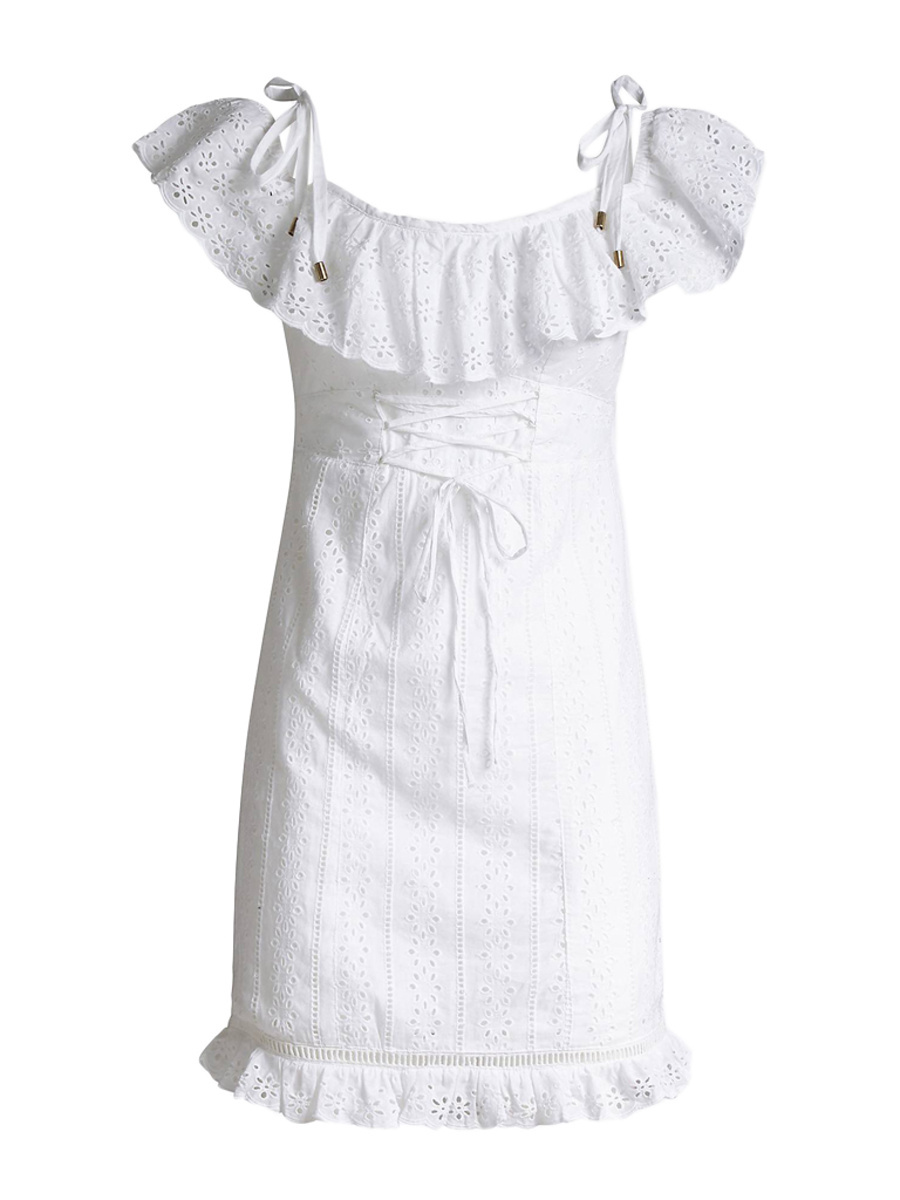 Guess dámské bílé krajkové šaty - XS (TWHT)