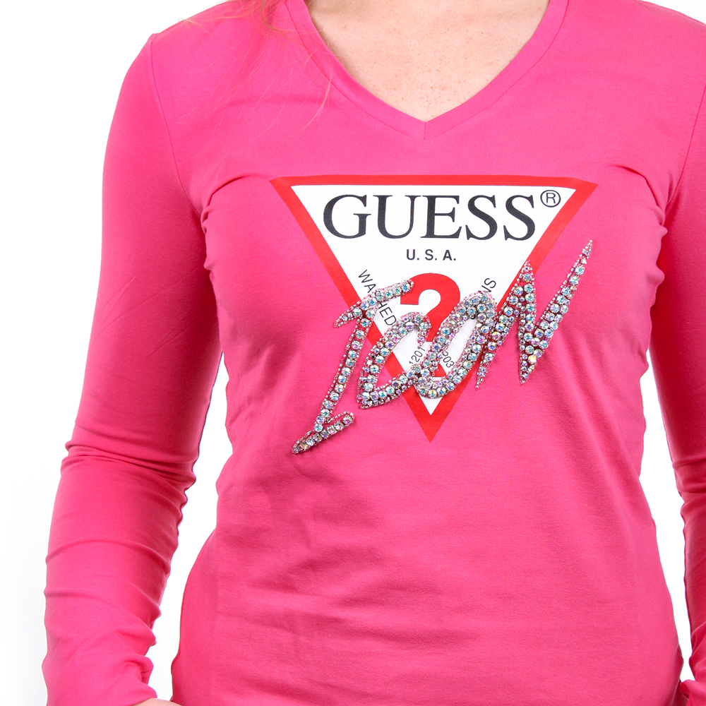 Guess dámské růžové tričko s dlouhým rukávem - XS (EXR)