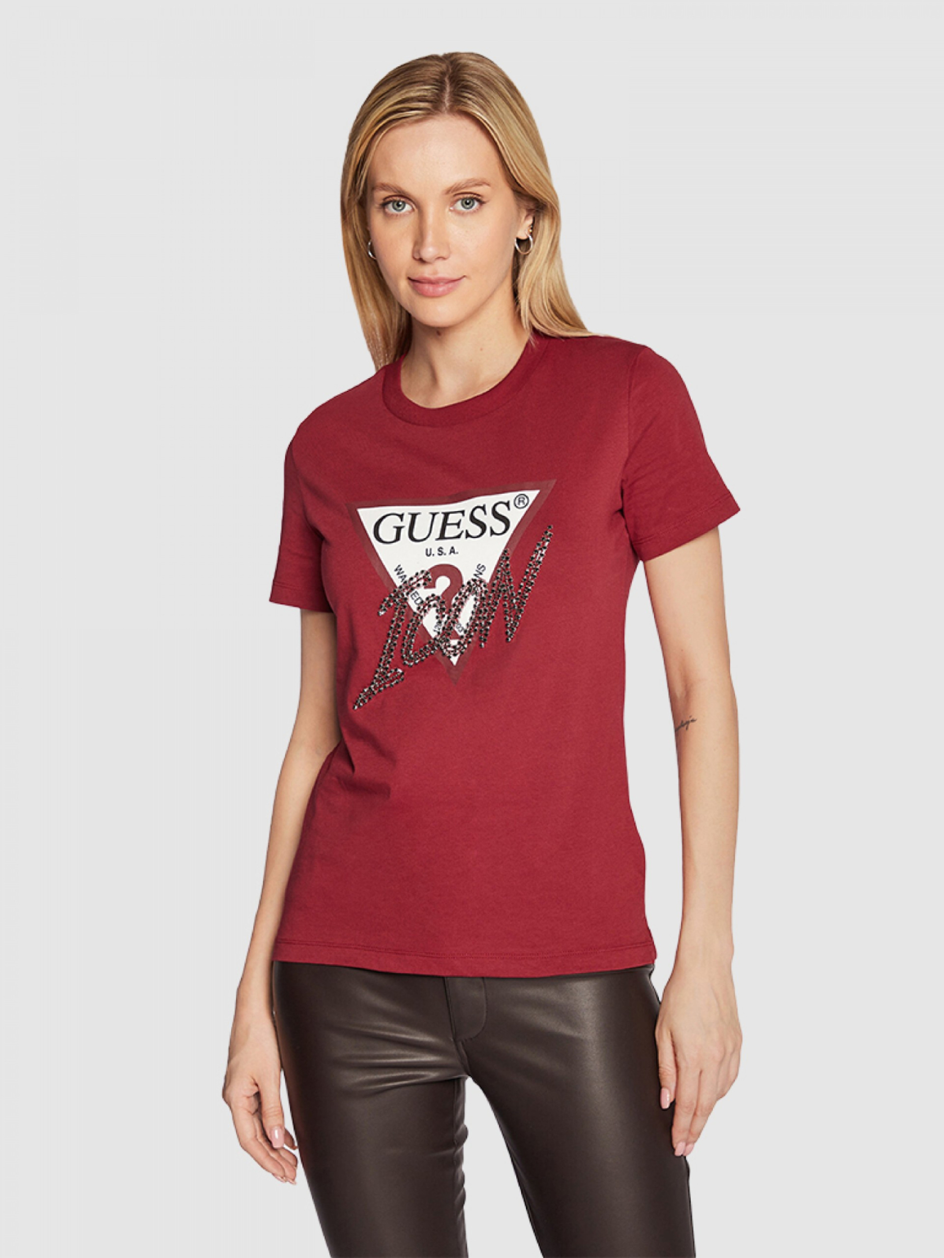 Guess dámské vínové tričko - XS (G5B7)