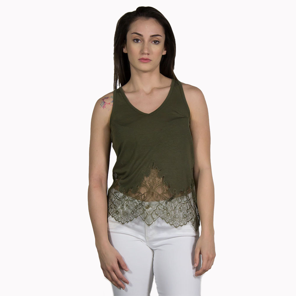 Guess dámský khaki top s krajkou - S (AUFL)