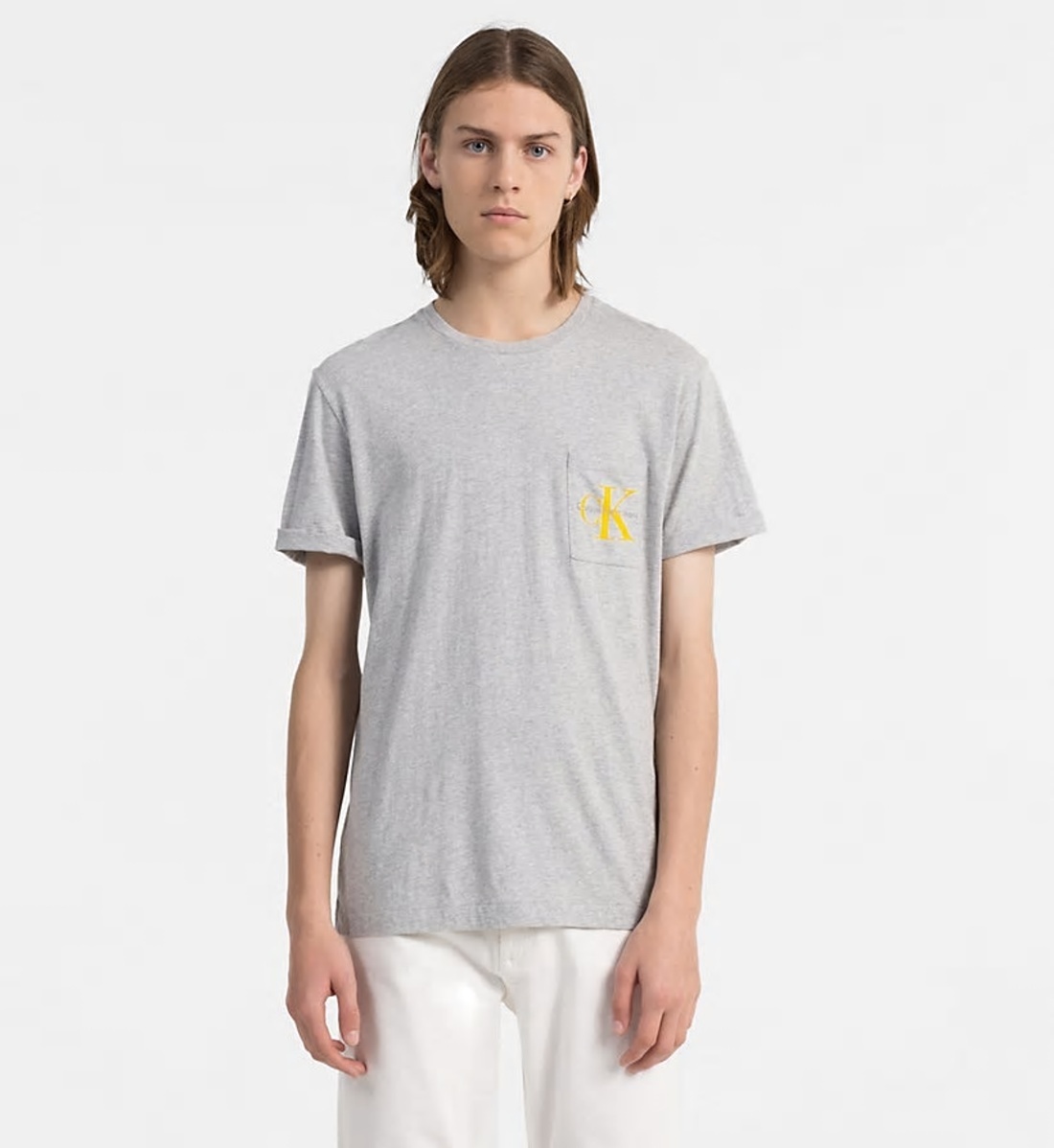 Calvin Klein pánské šedé tričko s kapsičkou - L (035)