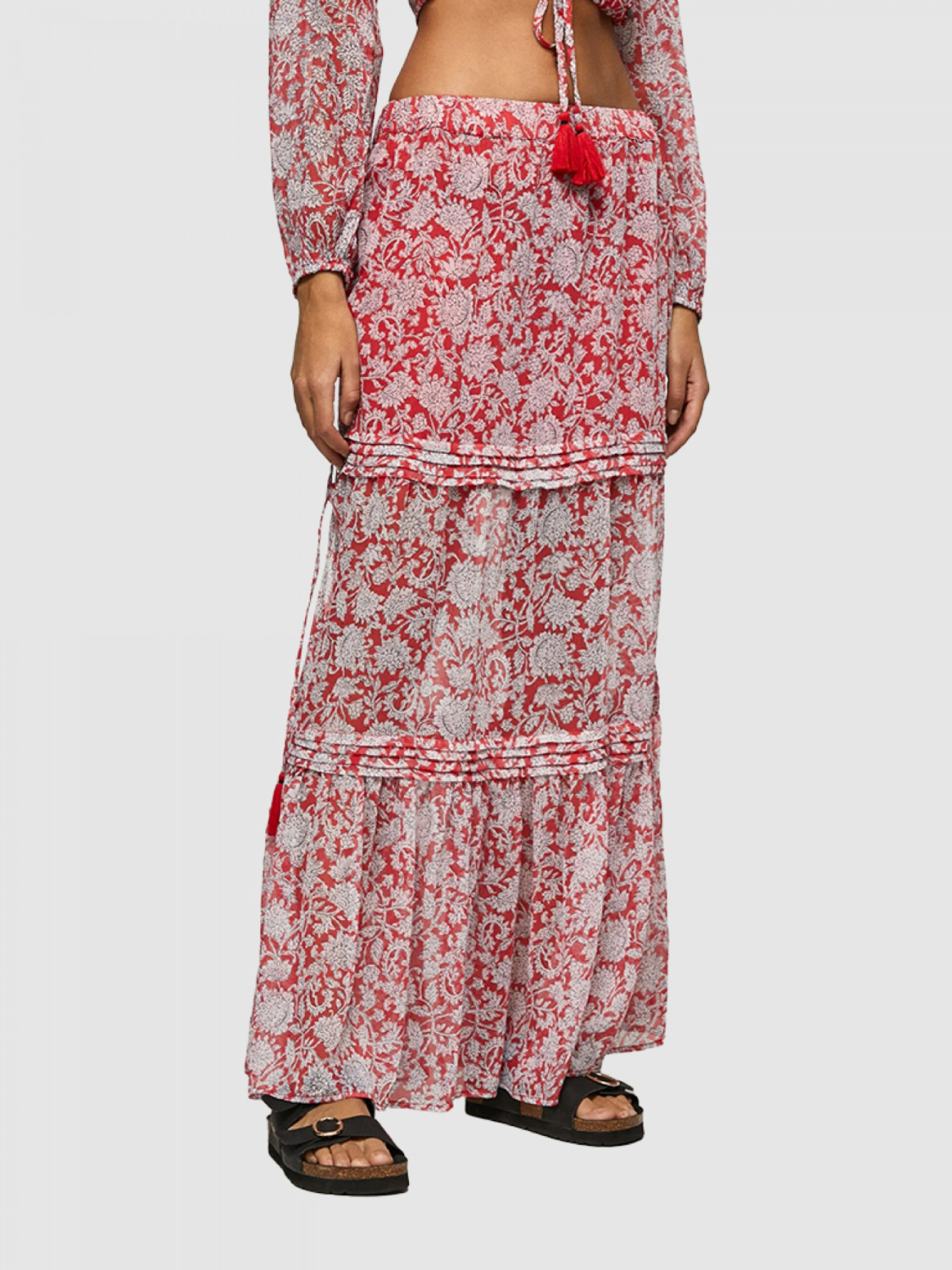 Pepe Jeans dámská červenobílá vzorovaná sukně