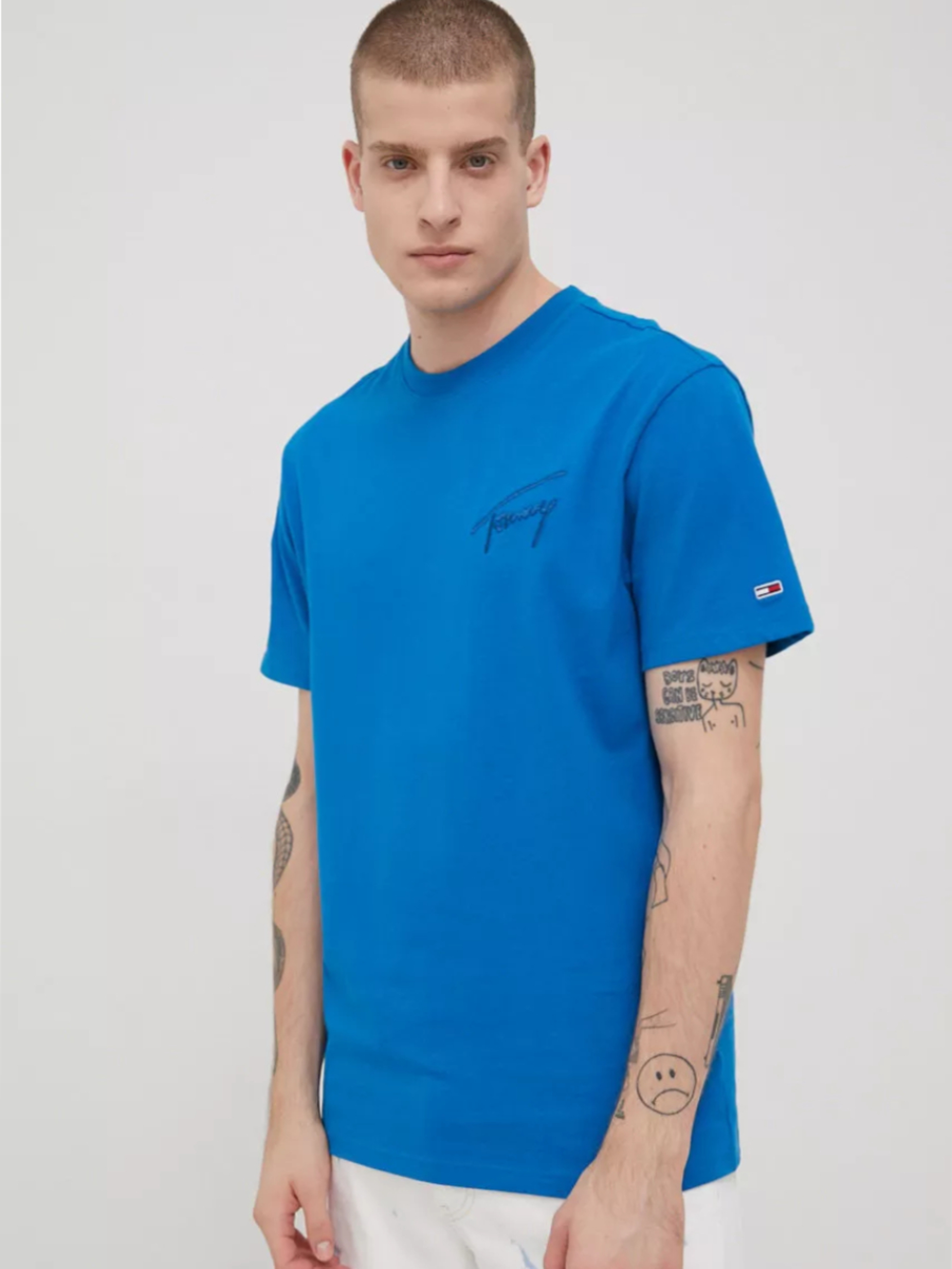Tommy Jeans pánské modré tričko Signature - M (C4H)