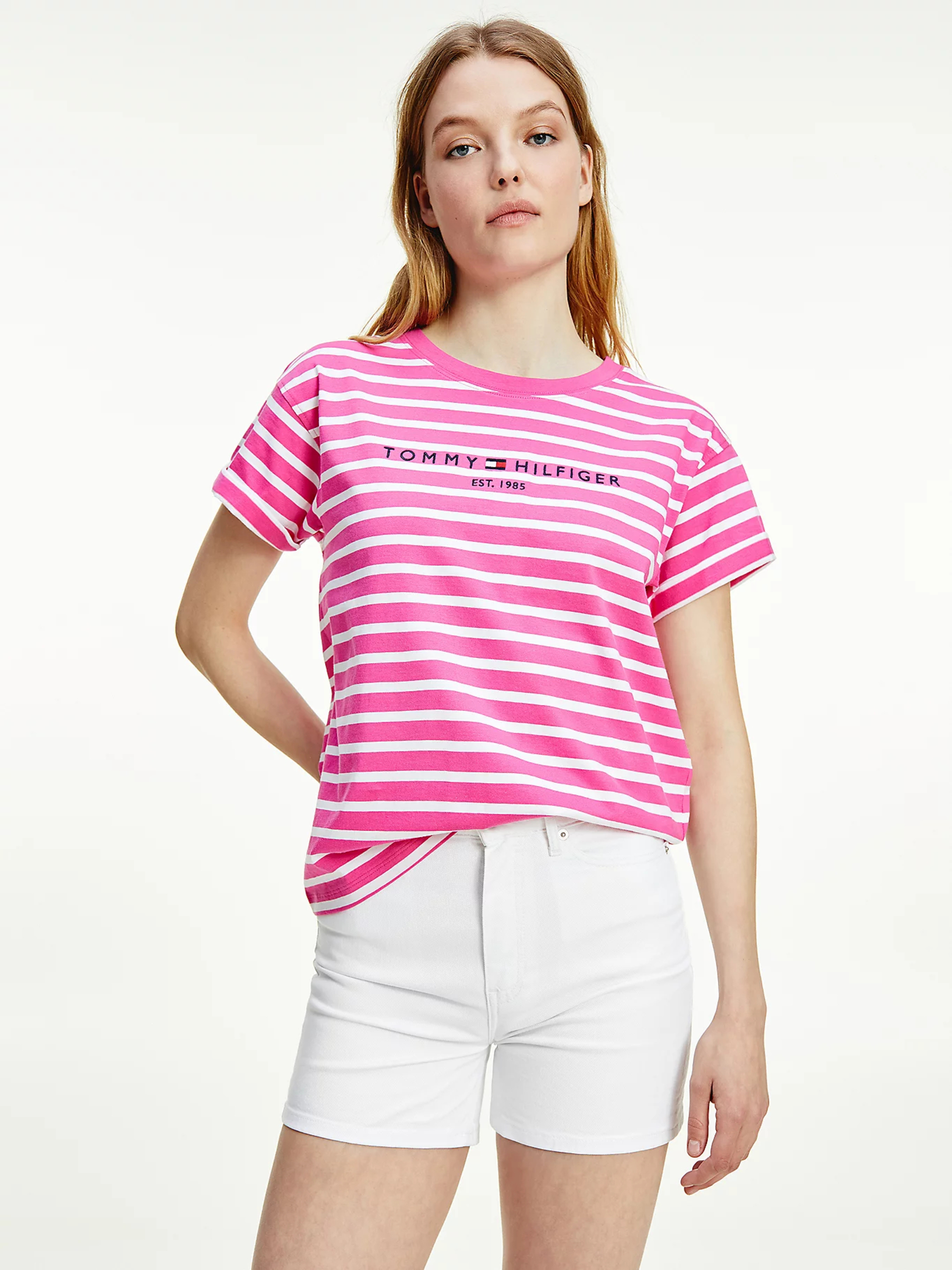 Tommy Hilfiger dámské růžové pruhované tričko - S (0D1)