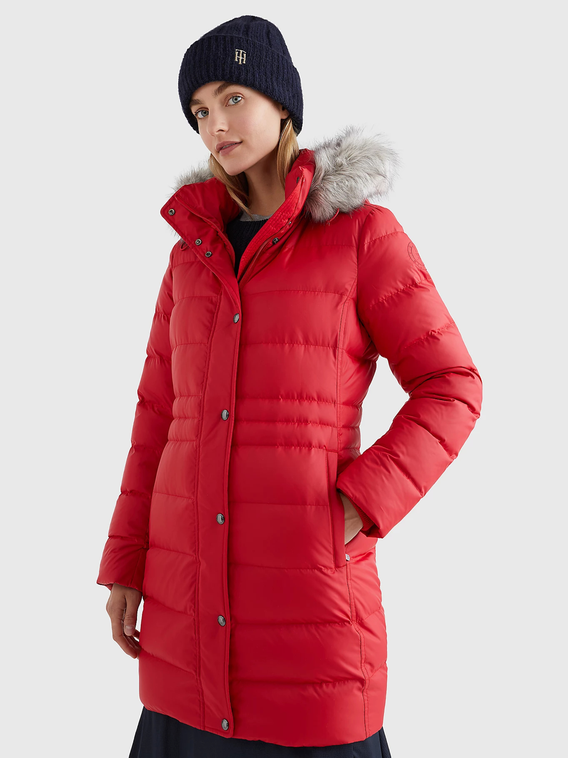 Tommy Hilfiger dámský červený kabát TYRA - M (XLG)