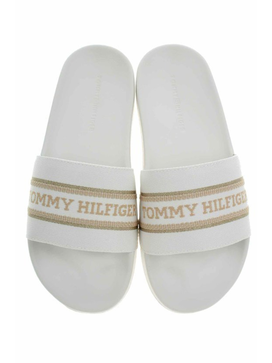 Tommy Hilfiger dámské krémové pantofle - 36 (YBL)