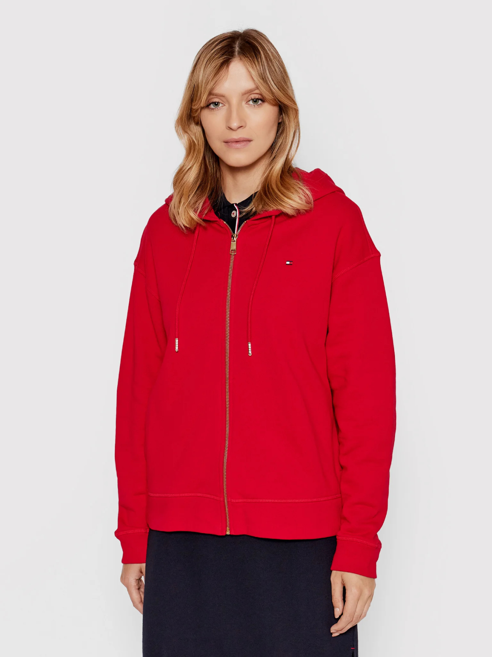 Tommy Hilfiger dámská červená mikina s kapucí na zip - M (XM1)