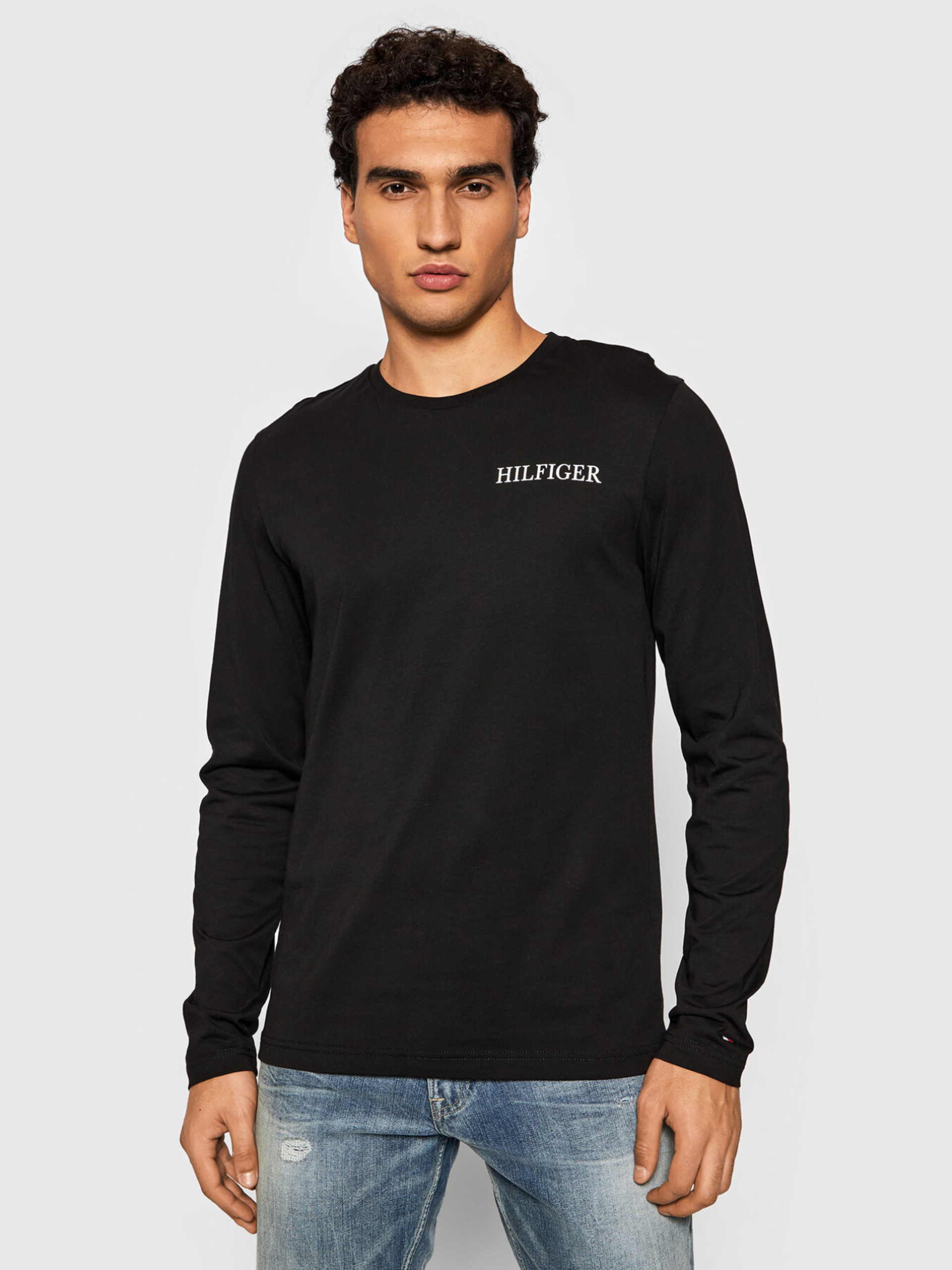 Tommy Hilfiger pánské černé tričko s dlouhým rukávem - L (BDS)