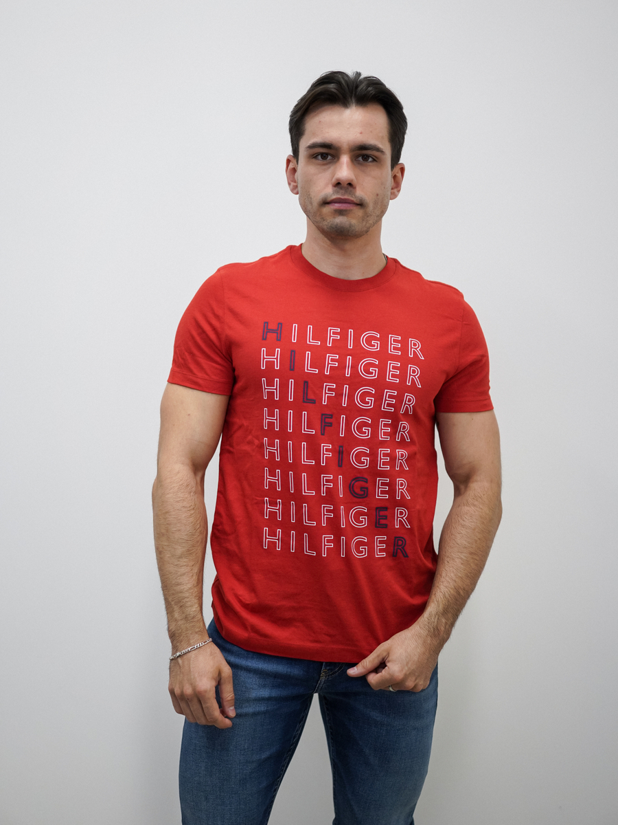 Tommy Hilfiger pánské červené tričko - M (XNJ)