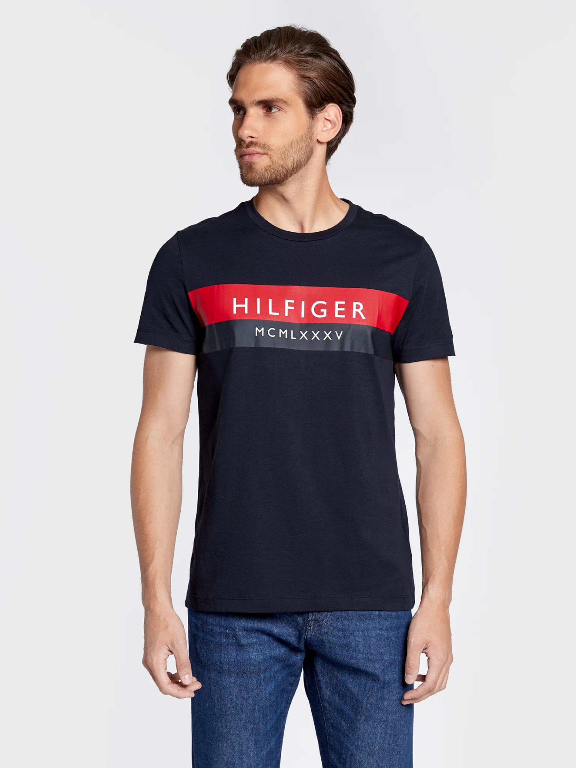 Tommy Hilfiger pánské tmavě modré triko Two Tone - S (DW5)