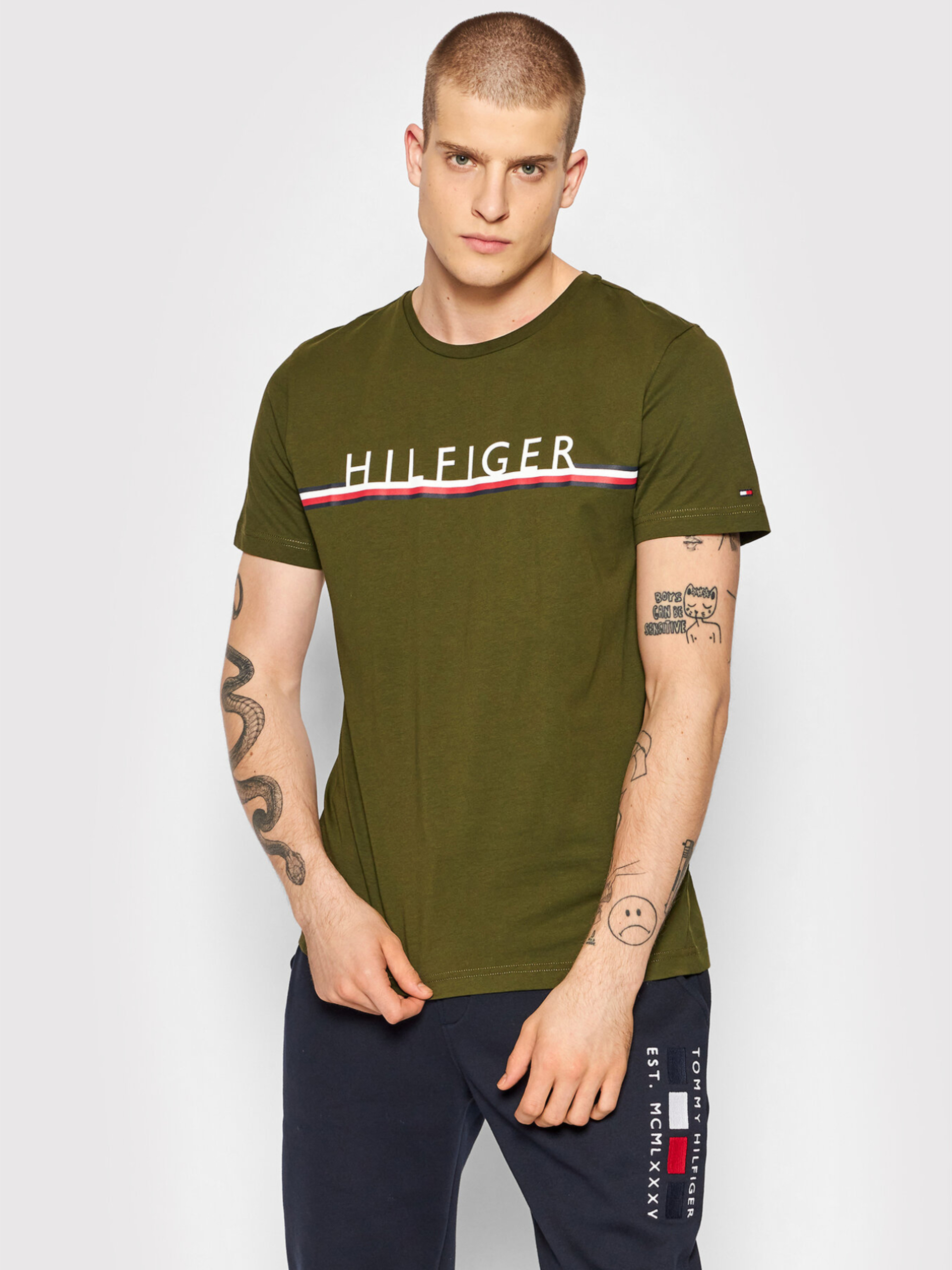 Tommy Hilfiger pánské zelené tričko - S (GYY)