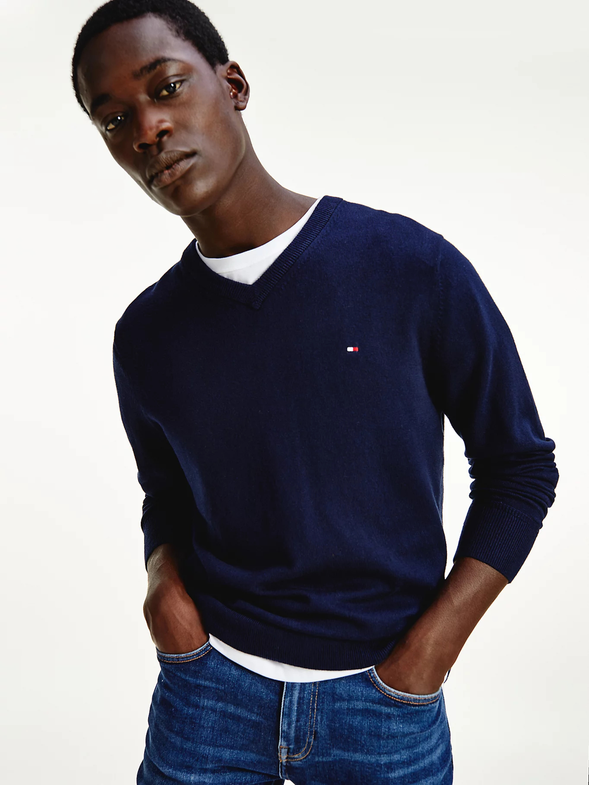 Tommy Hilfiger pánský modrý svetr Pima Cotton Cashmere