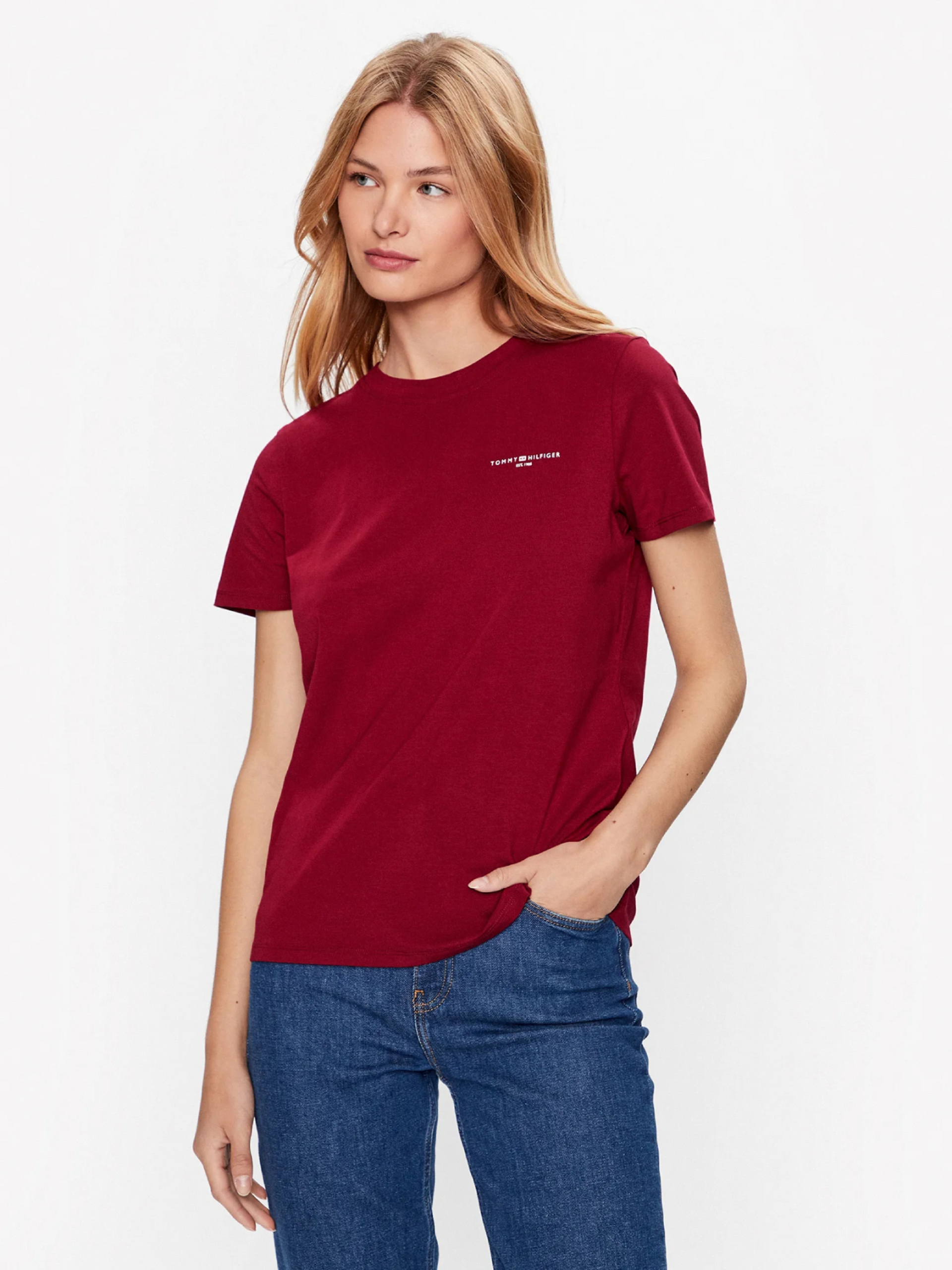 Tommy Hilfiger dámské vínové tričko - S (XJS)