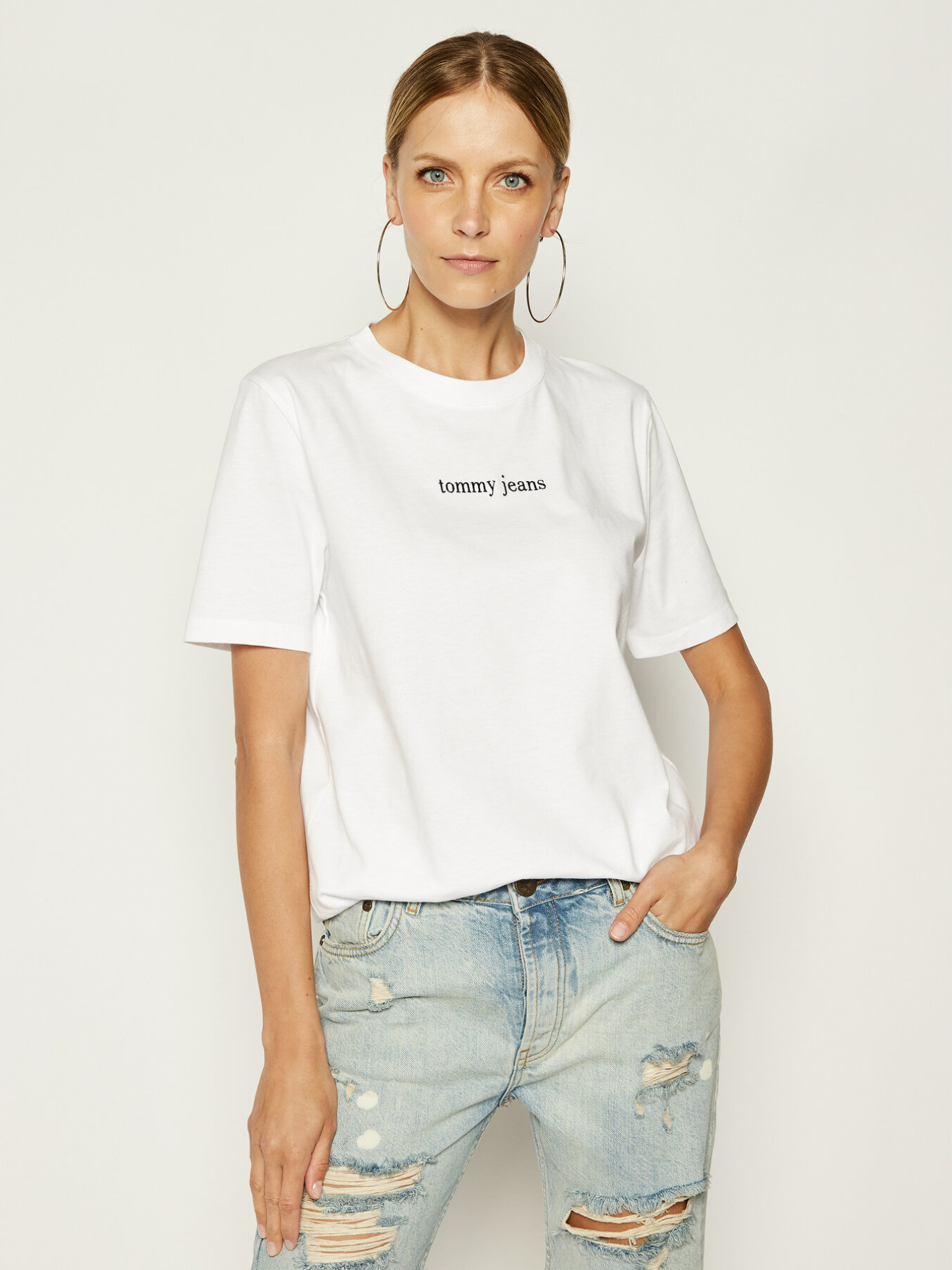 Tommy Jeans dámské bílé tričko - M (100)