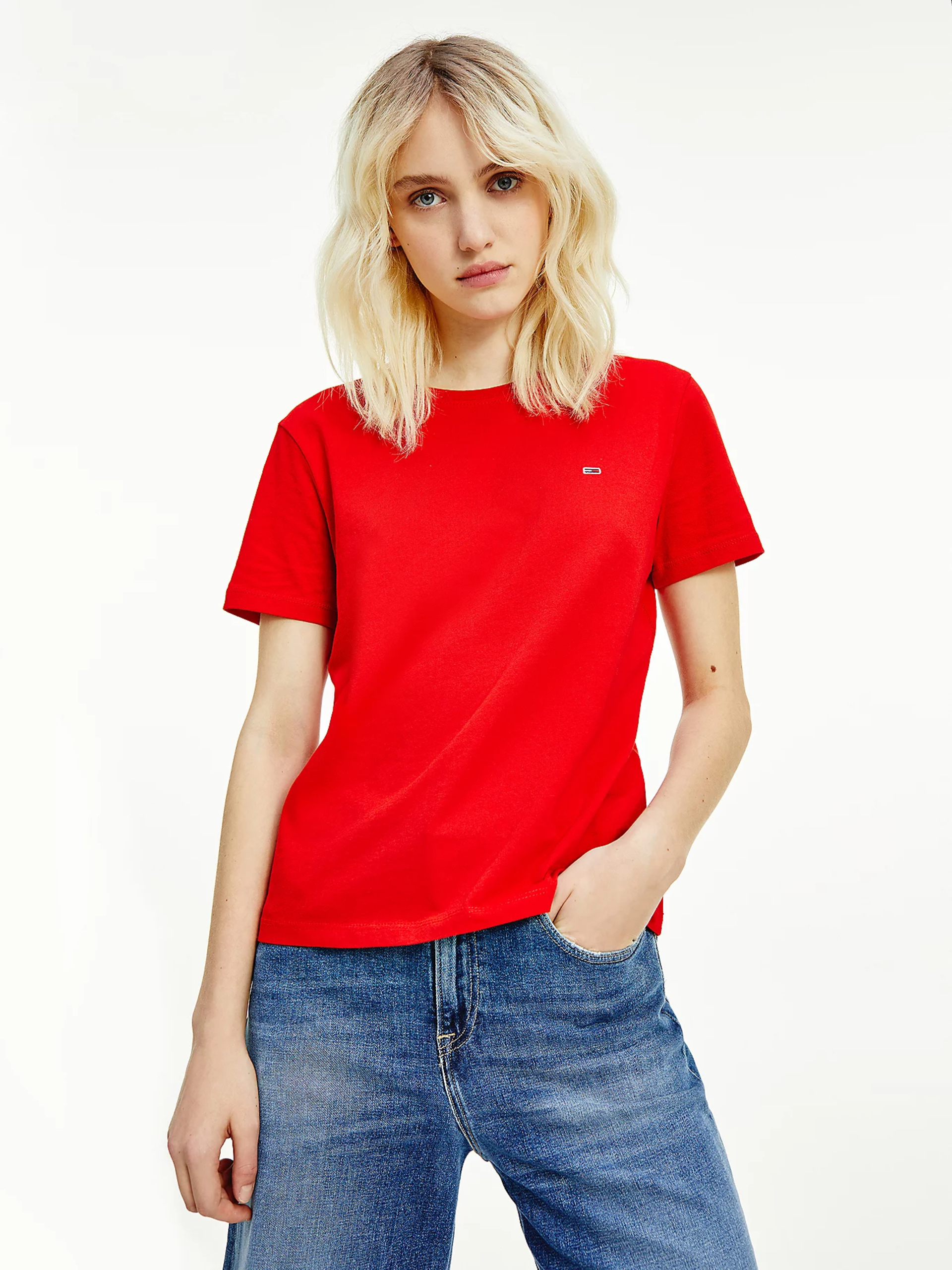 Tommy Jeans dámské červené tričko Jersey - S (XNL)