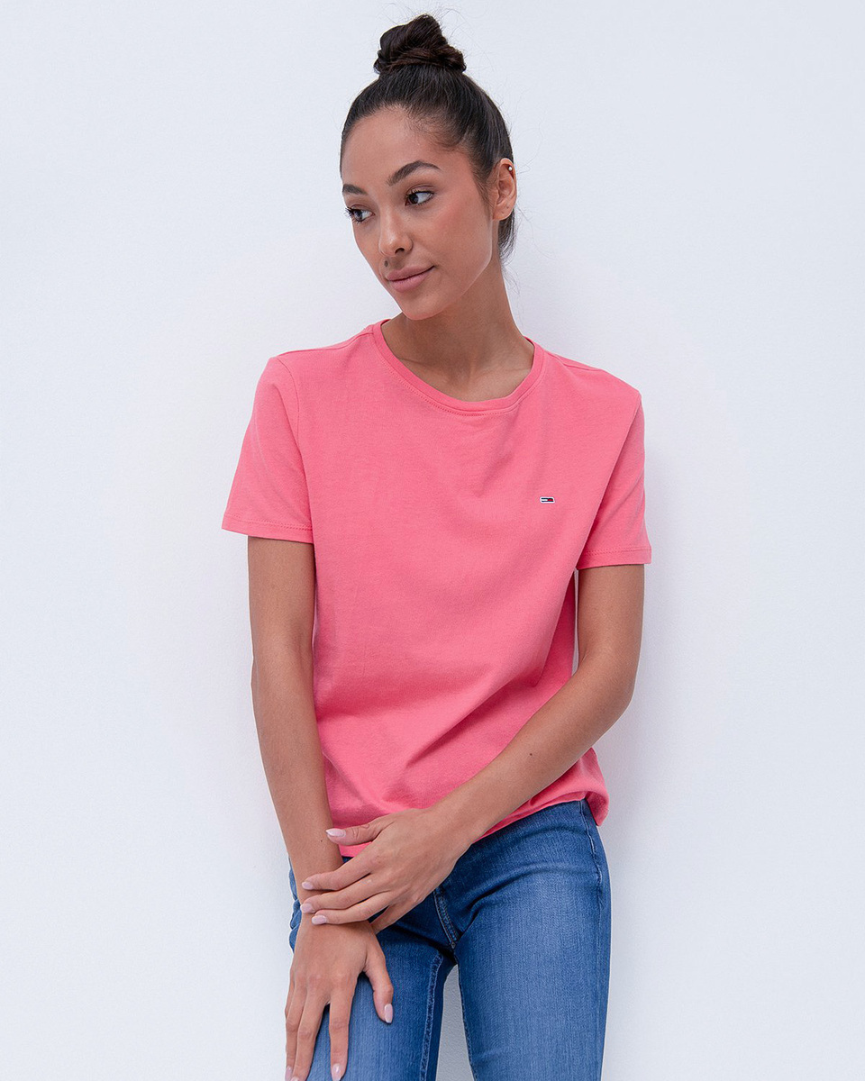 Tommy Jeans dámské růžové tričko Jersey - L (TIF)