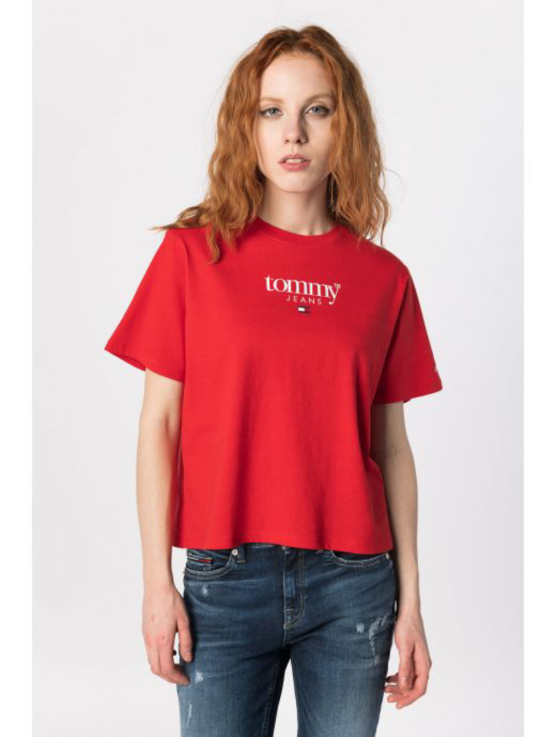 Tommy Jeans dámské červené tričko - S (XNL)