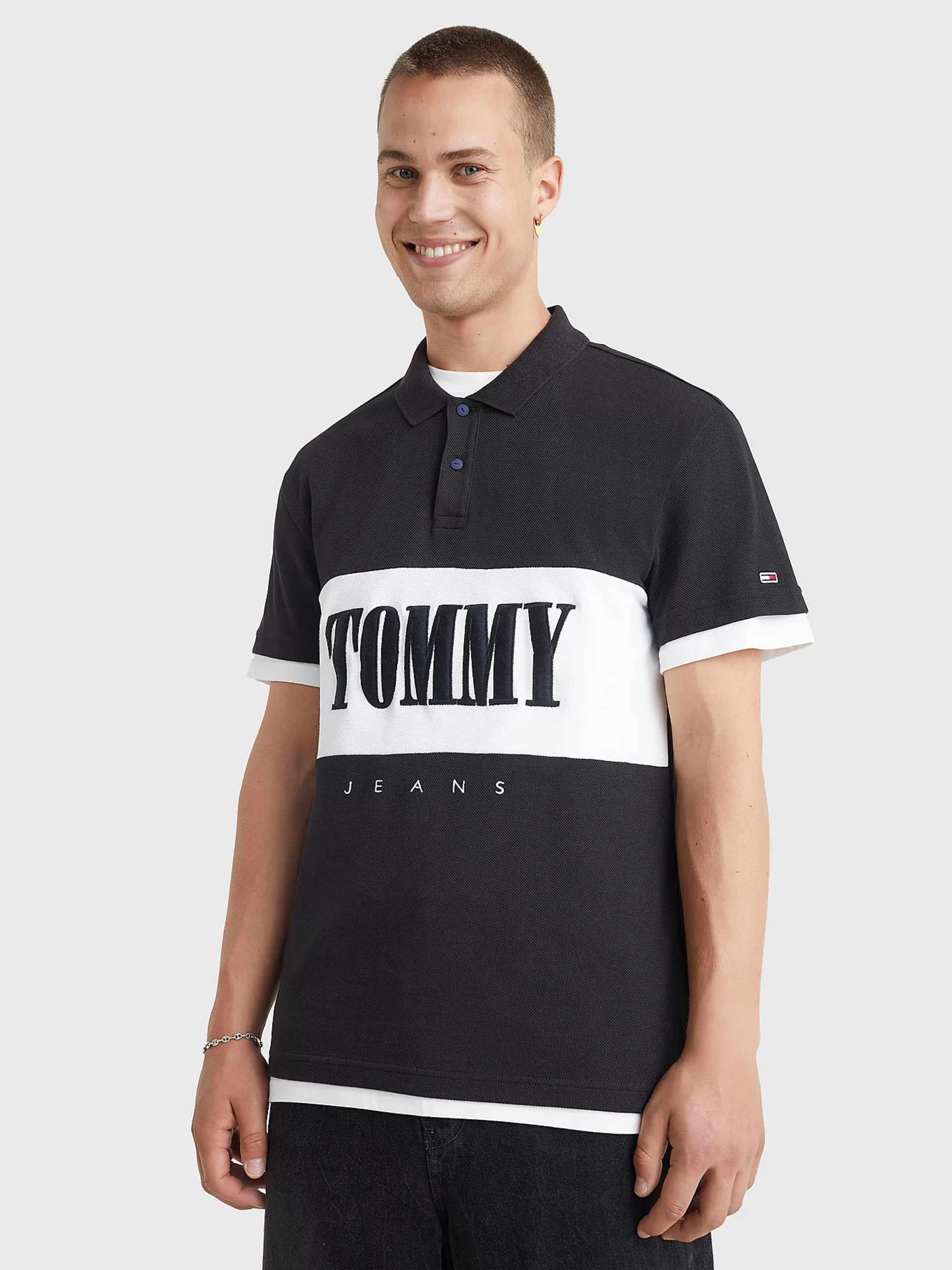 Levně Tommy Jeans pánské černé polo tričko - L (BDS)
