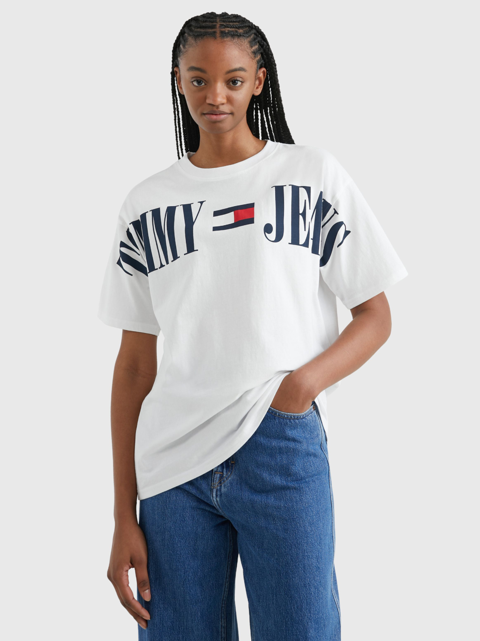 Tommy Jeans dámské bílé tričko - S (YBR)